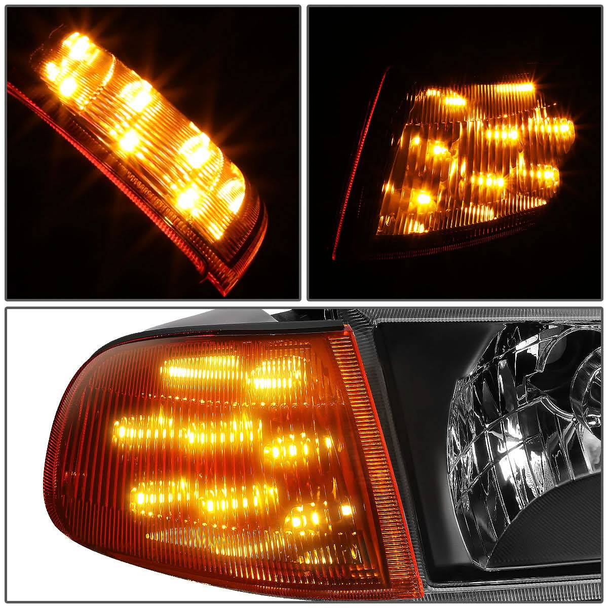 92-95 Honda Civic LED DRL Headlights - Black Housing / Amber Corner