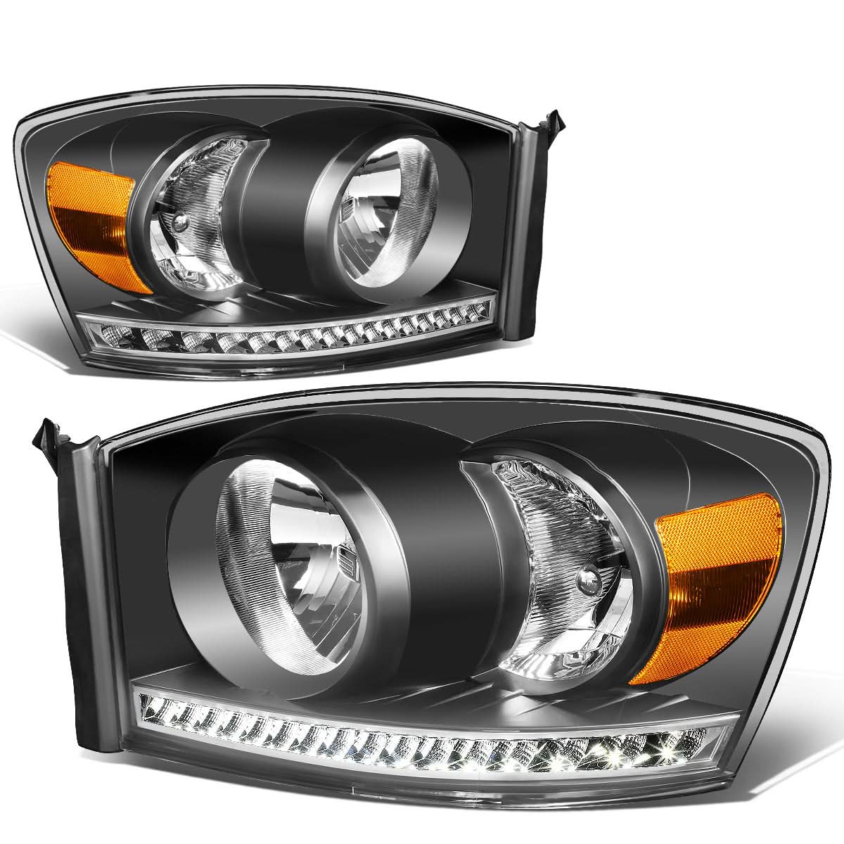 06-09 Dodge Ram LED DRL Headlights - Black Housing Amber Corner