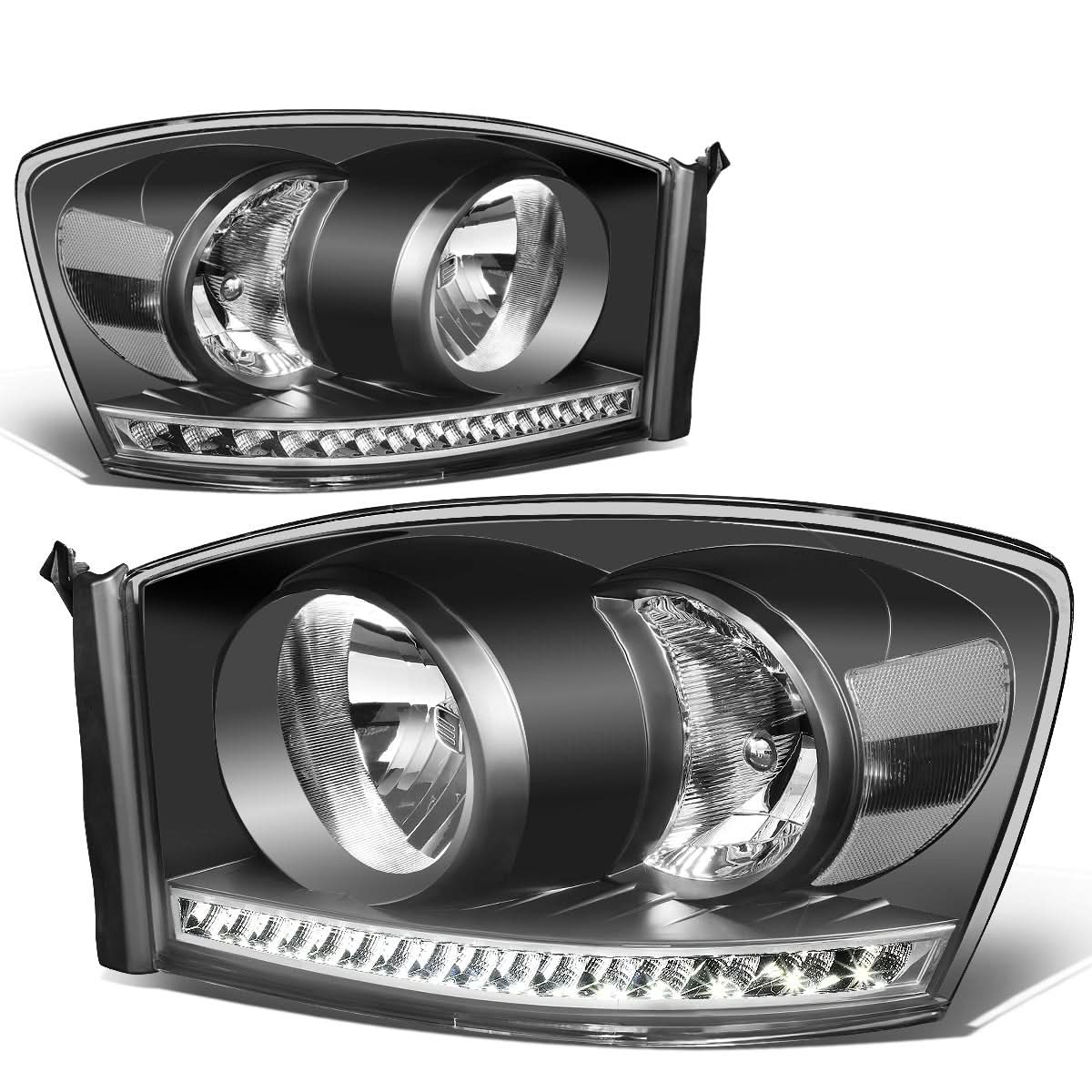 06-09 Dodge Ram LED DRL Headlights Black Housing Clear Corner