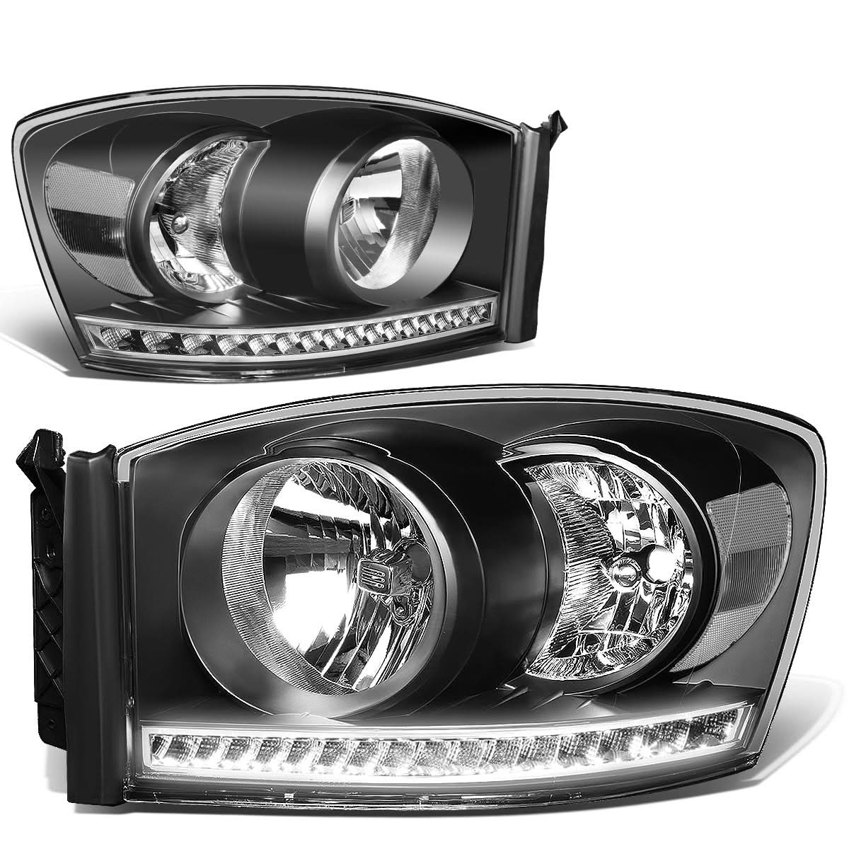06-09 Dodge Ram LED DRL Headlights Black Housing Clear Corner