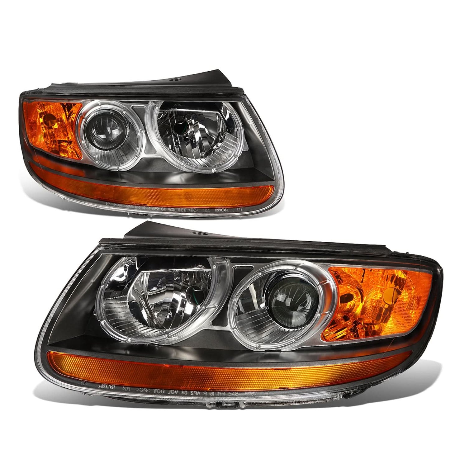 07-09 Hyundai Santa Fe Black Housing Headlights with Amber Corner