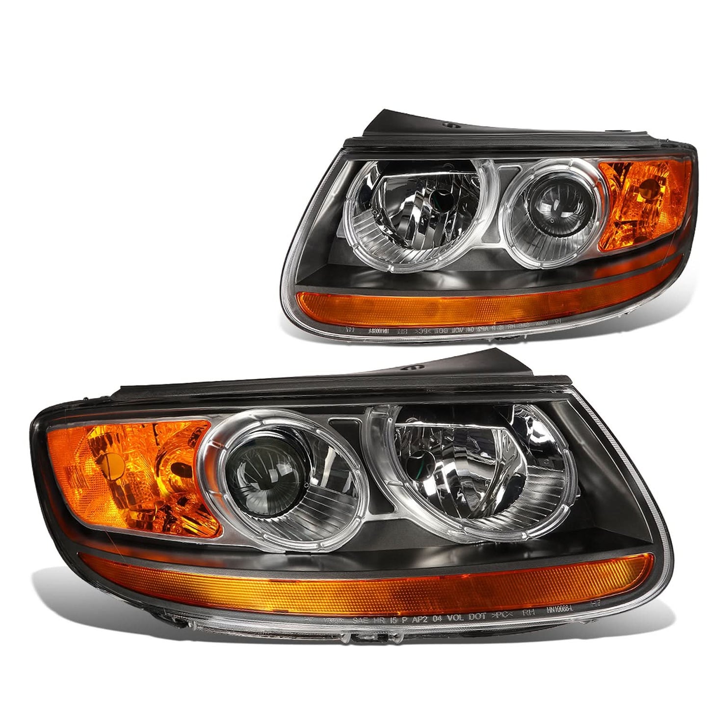 07-09 Hyundai Santa Fe Black Housing Headlights with Amber Corner