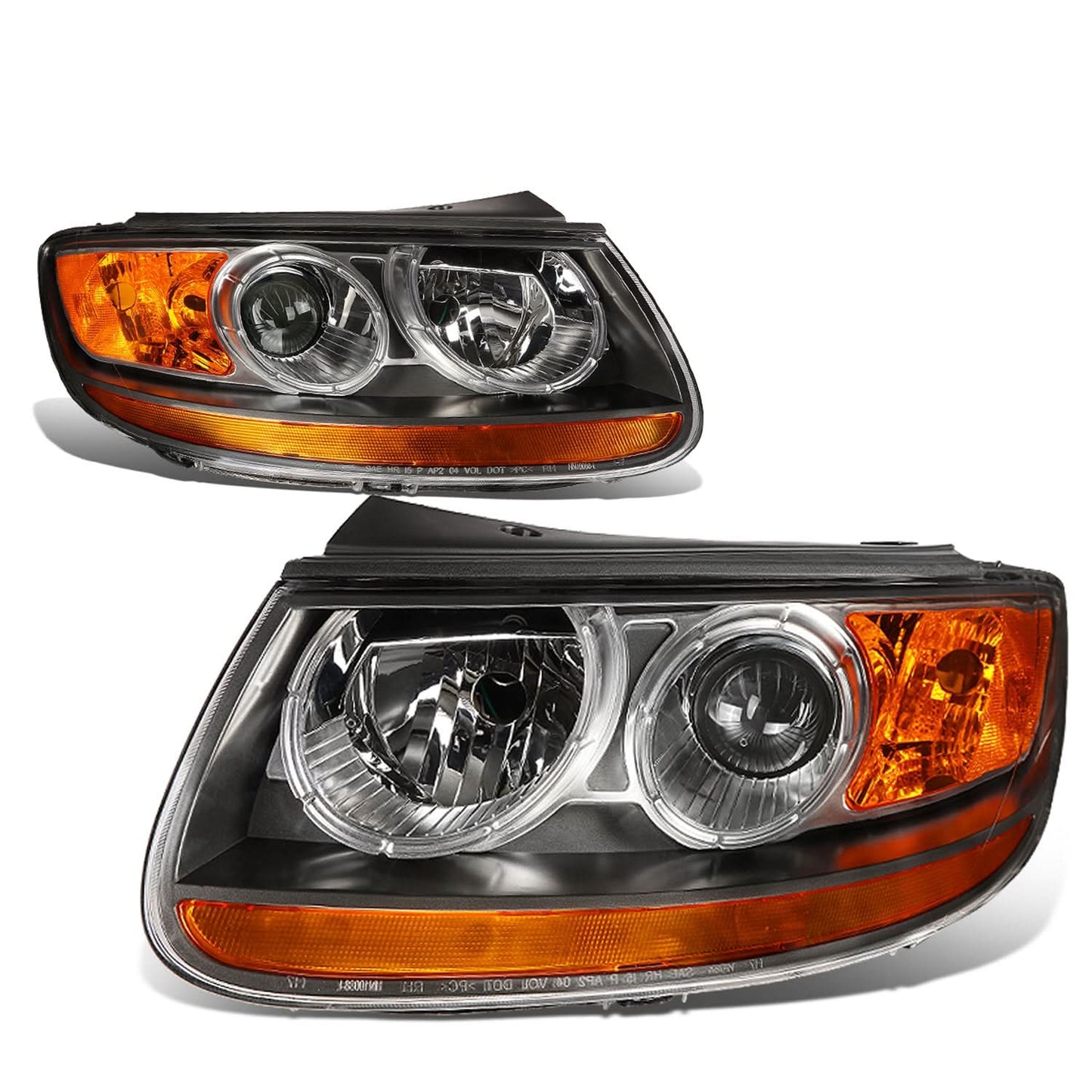 07-09 Hyundai Santa Fe Black Housing Headlights with Amber Corner