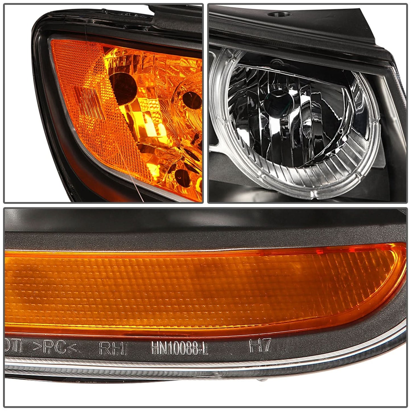 07-09 Hyundai Santa Fe Black Housing Headlights with Amber Corner