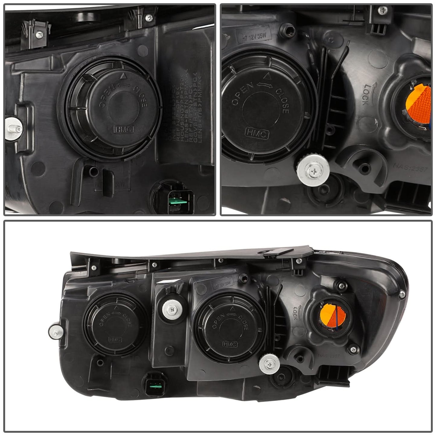 07-09 Hyundai Santa Fe Black Housing Headlights with Amber Corner