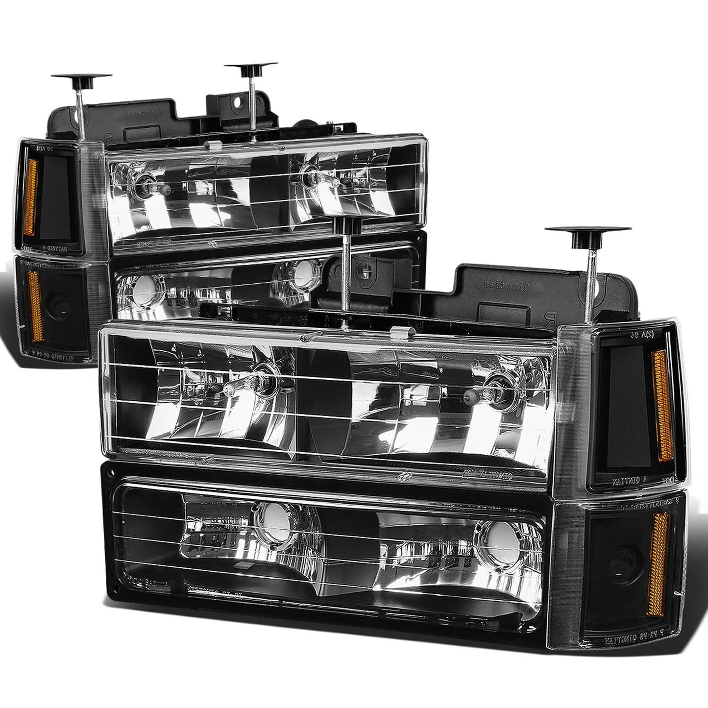 1994-2000 GMC C10 8PC Black Housing Amber Corner Headlights