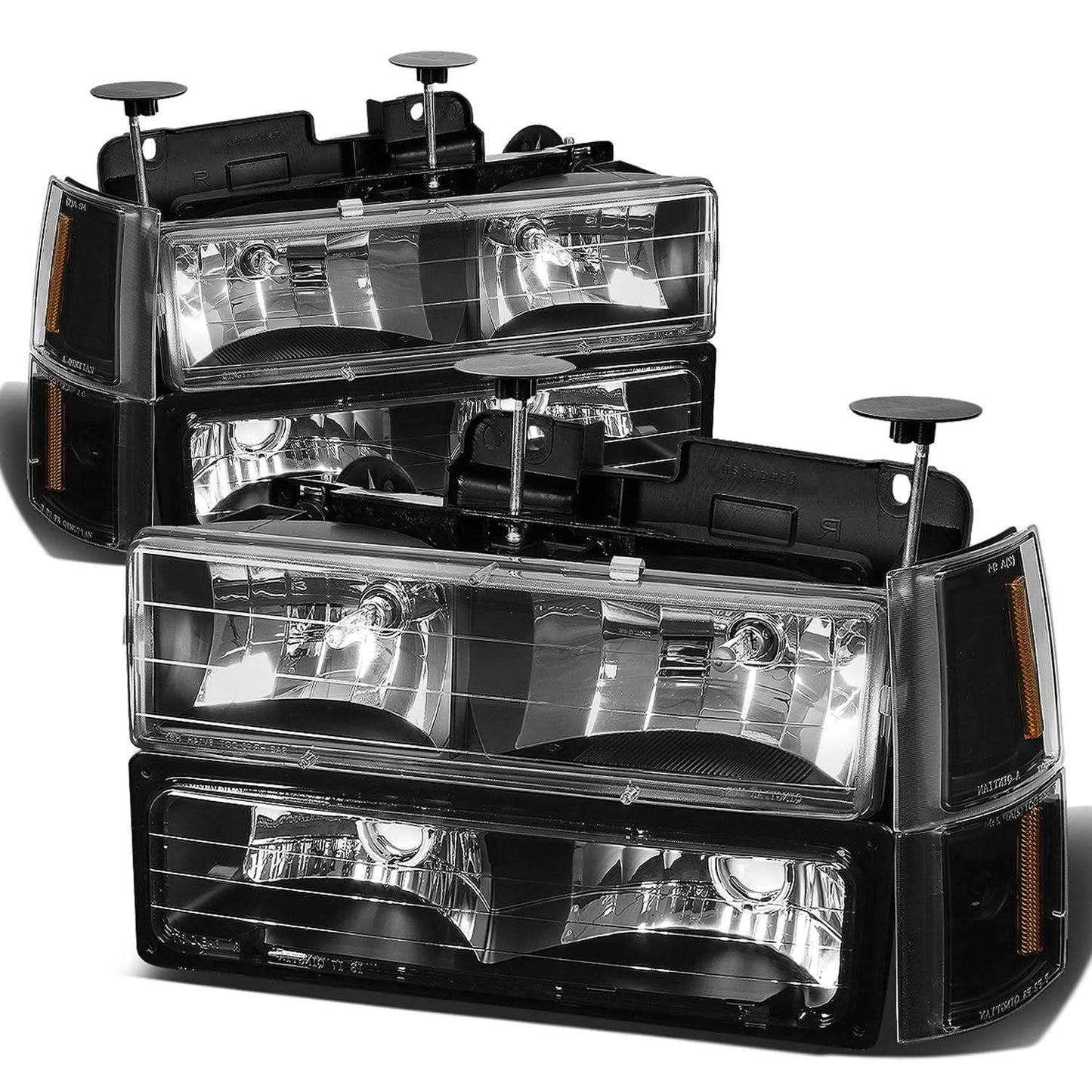 1994-2000 GMC C10 8PC Black Housing Amber Corner Headlights