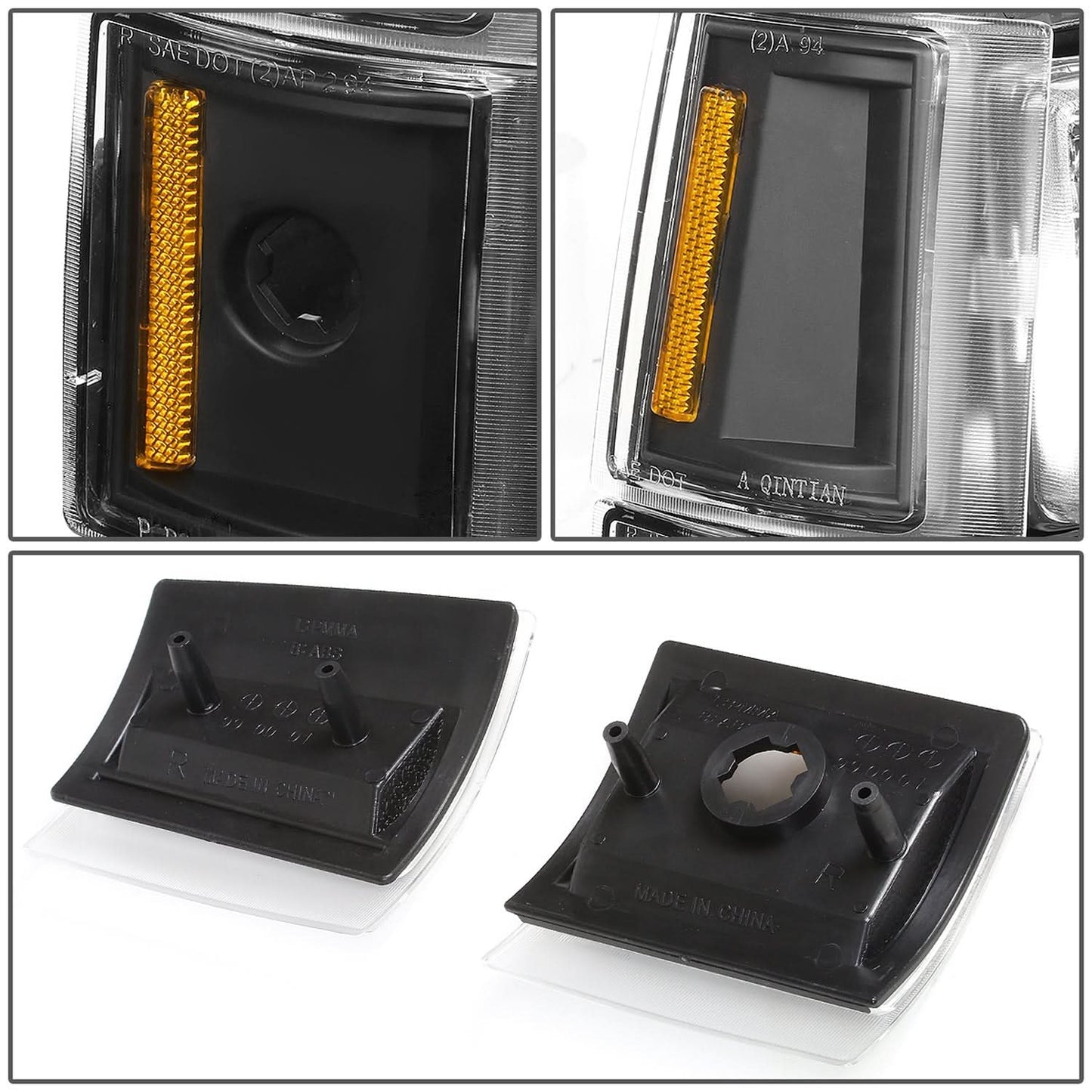 1994-2000 GMC C10 8PC Black Housing Amber Corner Headlights