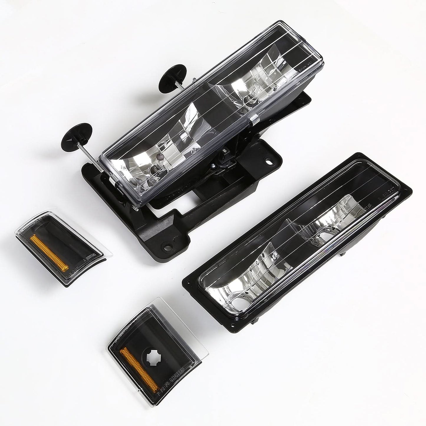 1994-2000 GMC C10 8PC Black Housing Amber Corner Headlights