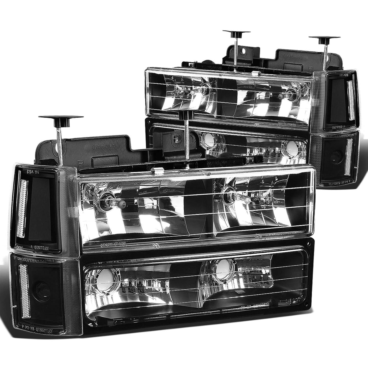 94-00 GMC C10 8PC Headlight Set - Black Housing Clear Corner
