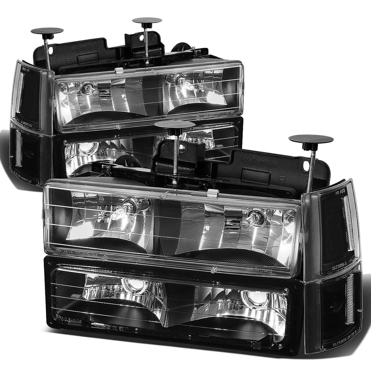 94-00 GMC C10 8PC Headlight Set - Black Housing Clear Corner