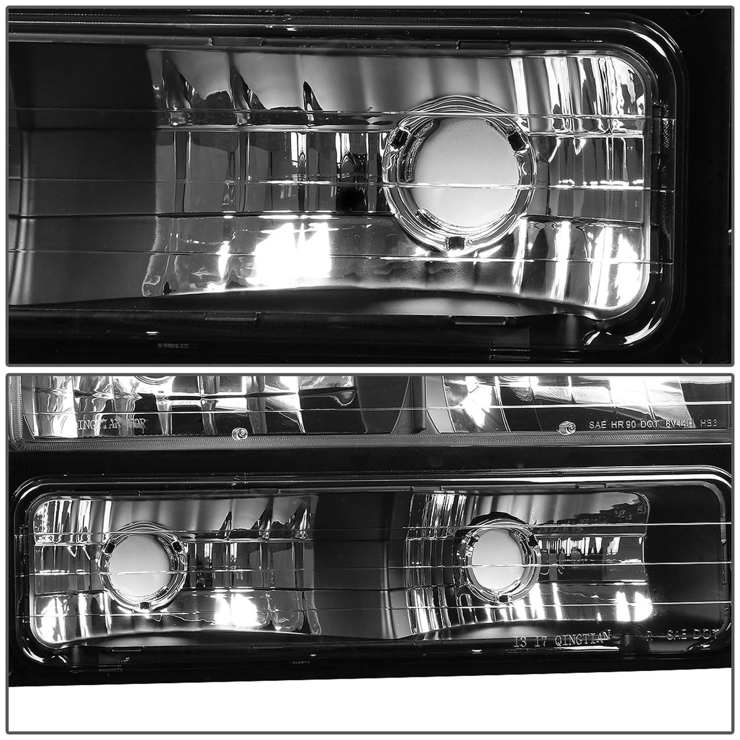 94-00 GMC C10 8PC Headlight Set - Black Housing Clear Corner