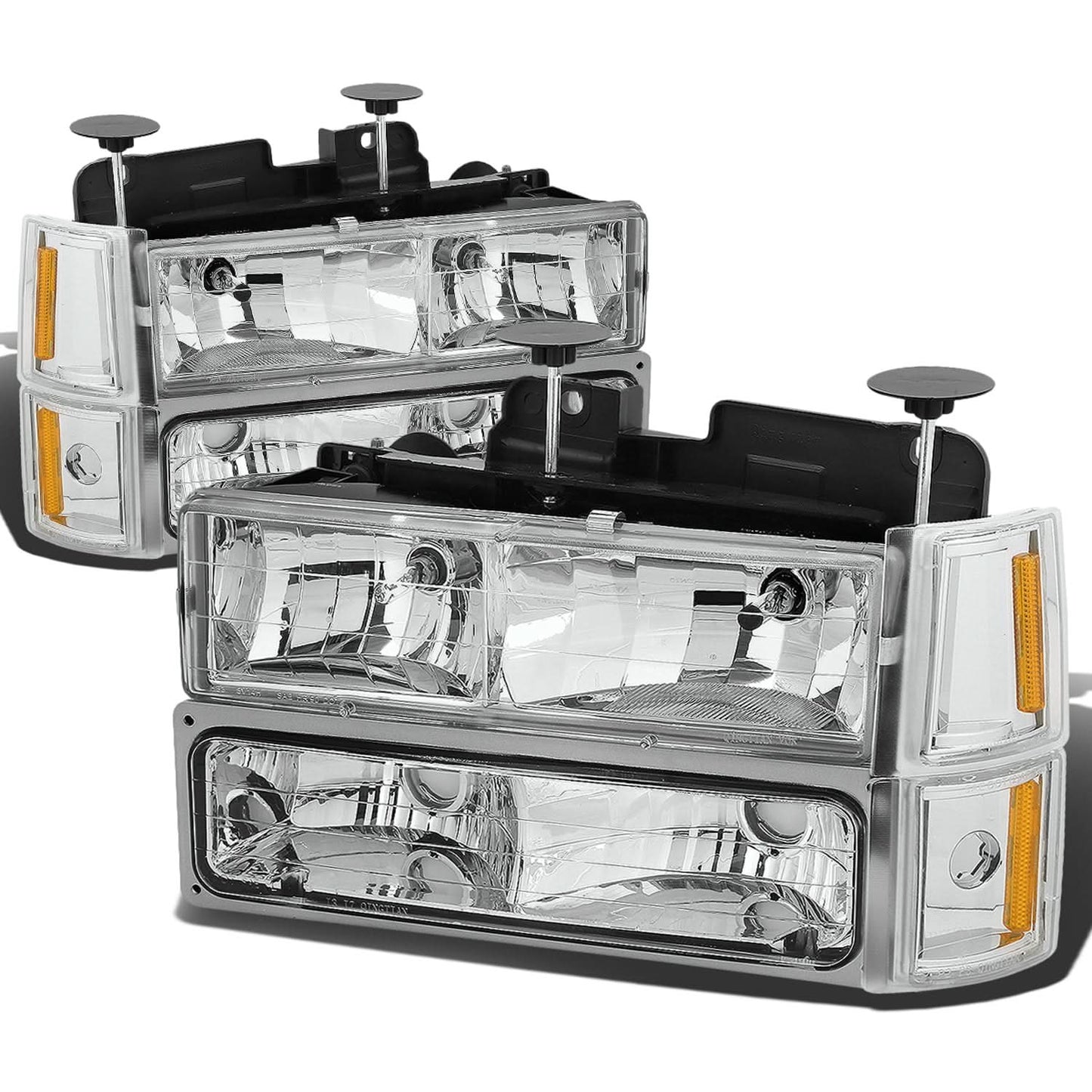 94-00 GMC C10 Chrome Housing Headlights w/ Amber Corner 8PC Kit