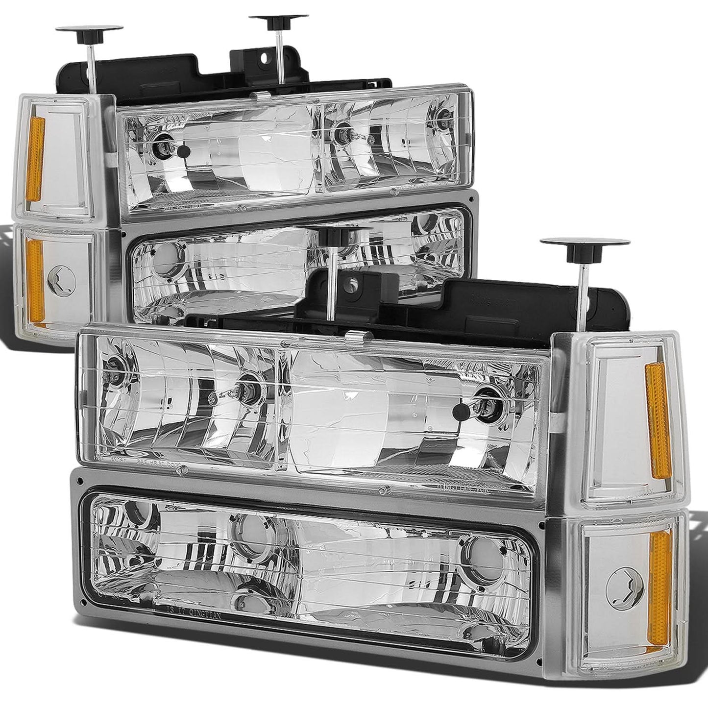 94-00 GMC C10 Chrome Housing Headlights w/ Amber Corner 8PC Kit