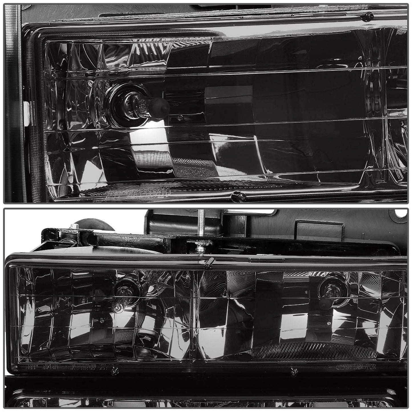 94-00 GMC C10 8PC Smoke Housing Headlight Set w/ Amber Corners