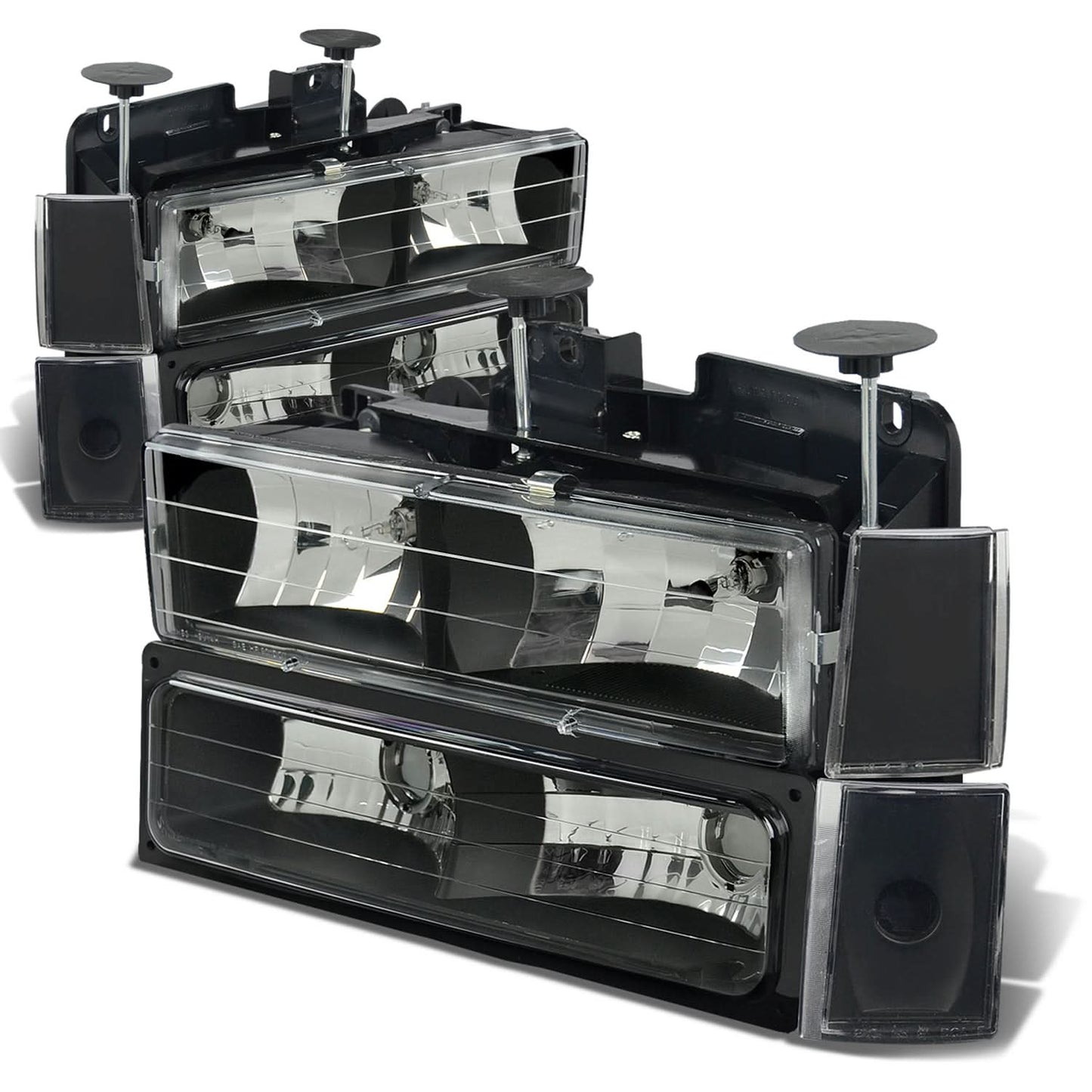 88-93 Chevrolet C10 Black Housing Clear Corner Headlights 8PC Set