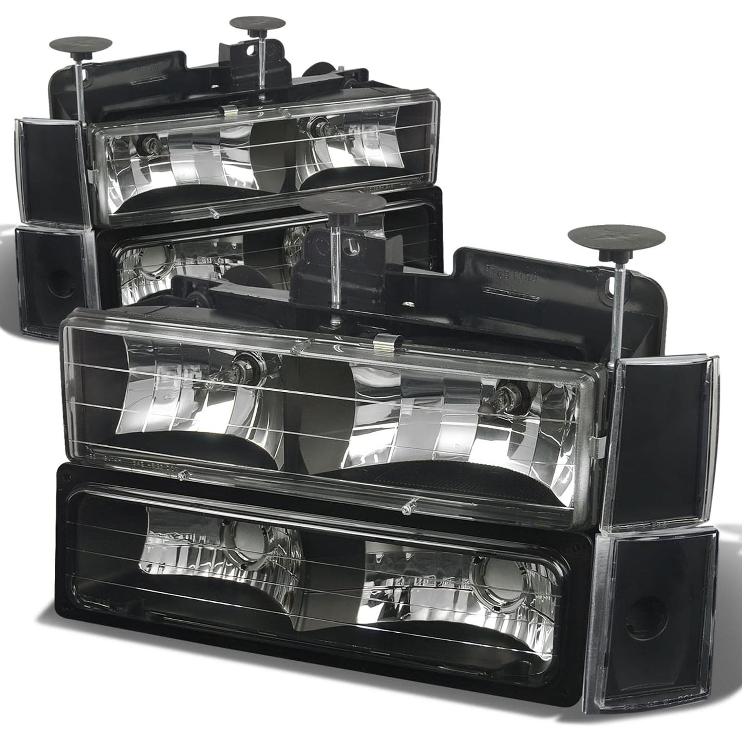 88-93 Chevrolet C10 Black Housing Clear Corner Headlights 8PC Set