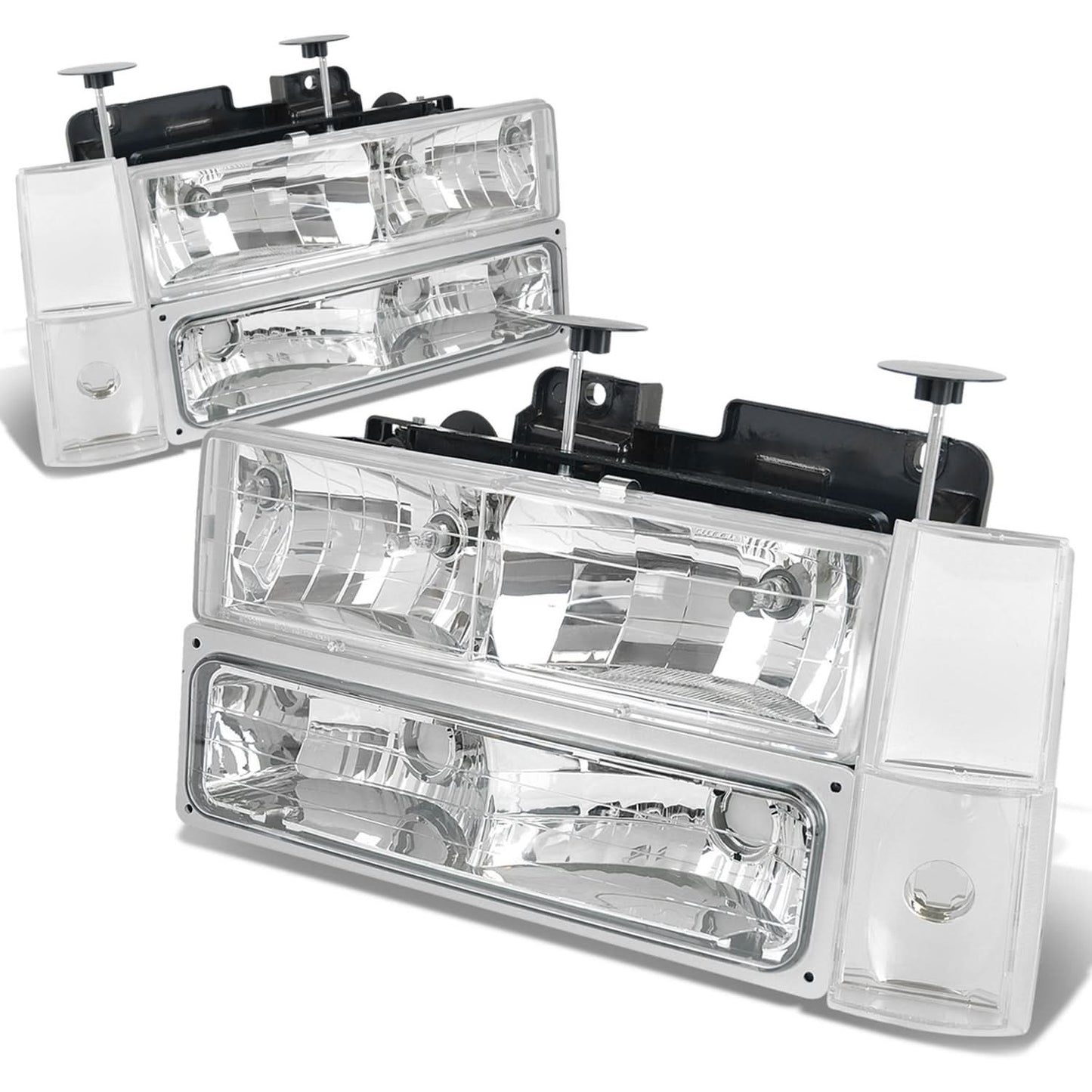 88-93 Chevrolet C10 Chrome Housing Clear Corner 8PC Headlight Set