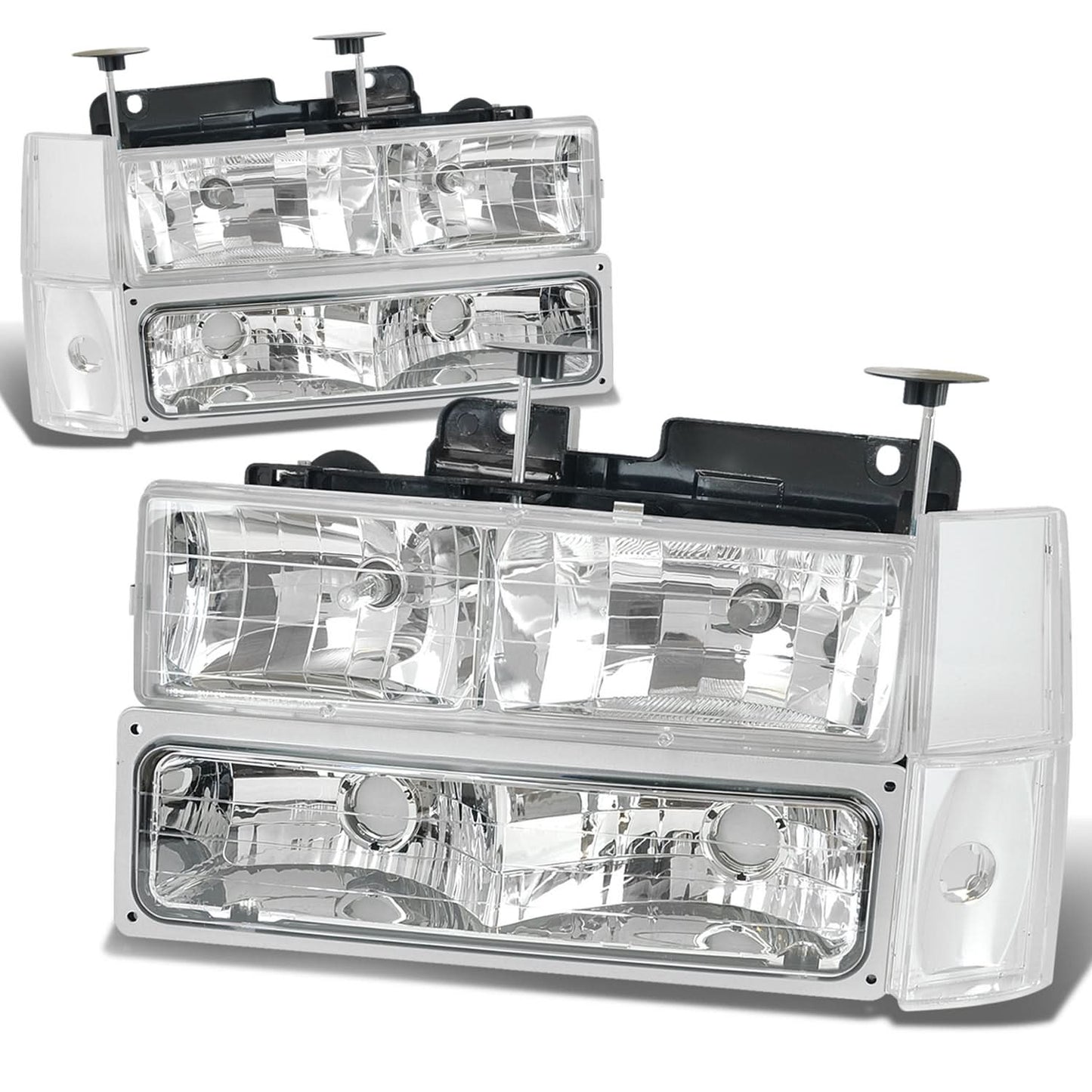 88-93 Chevrolet C10 Chrome Housing Clear Corner 8PC Headlight Set