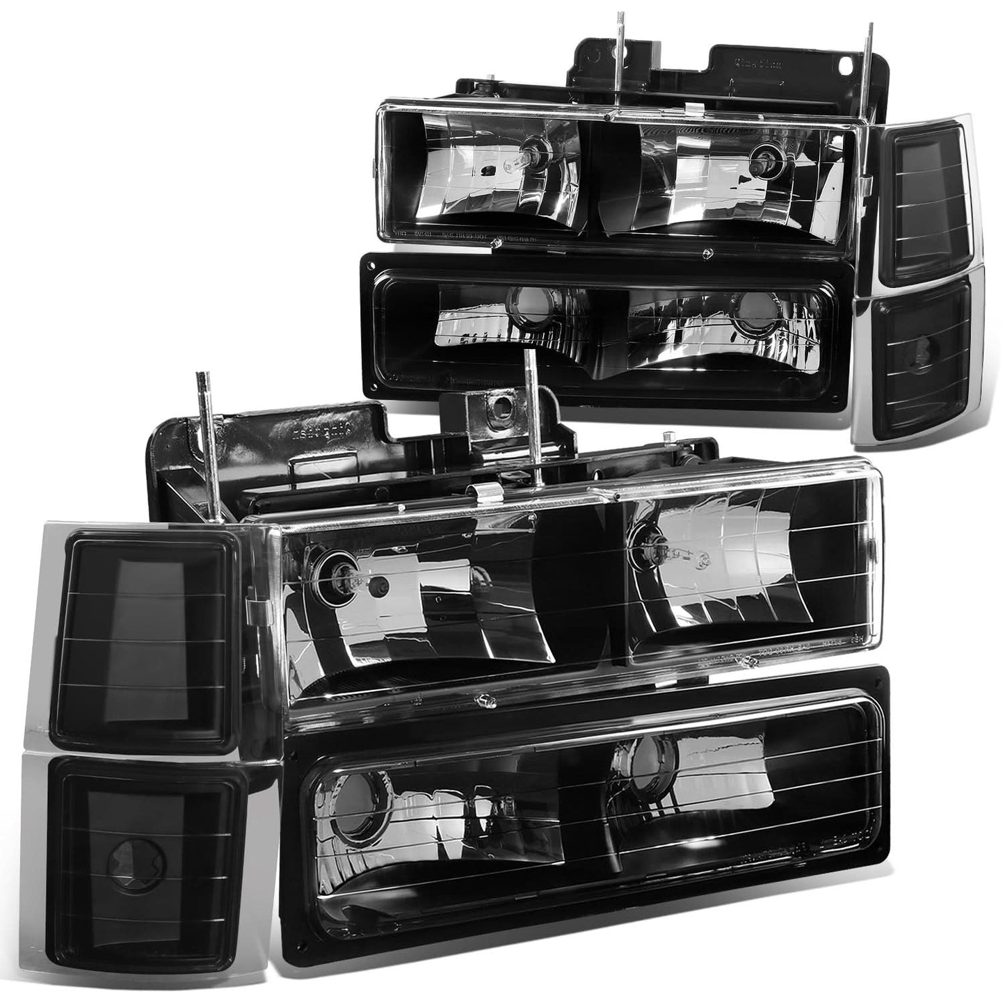 94-98 Chevrolet C10 Black Housing Headlights with Clear Corners 8PC