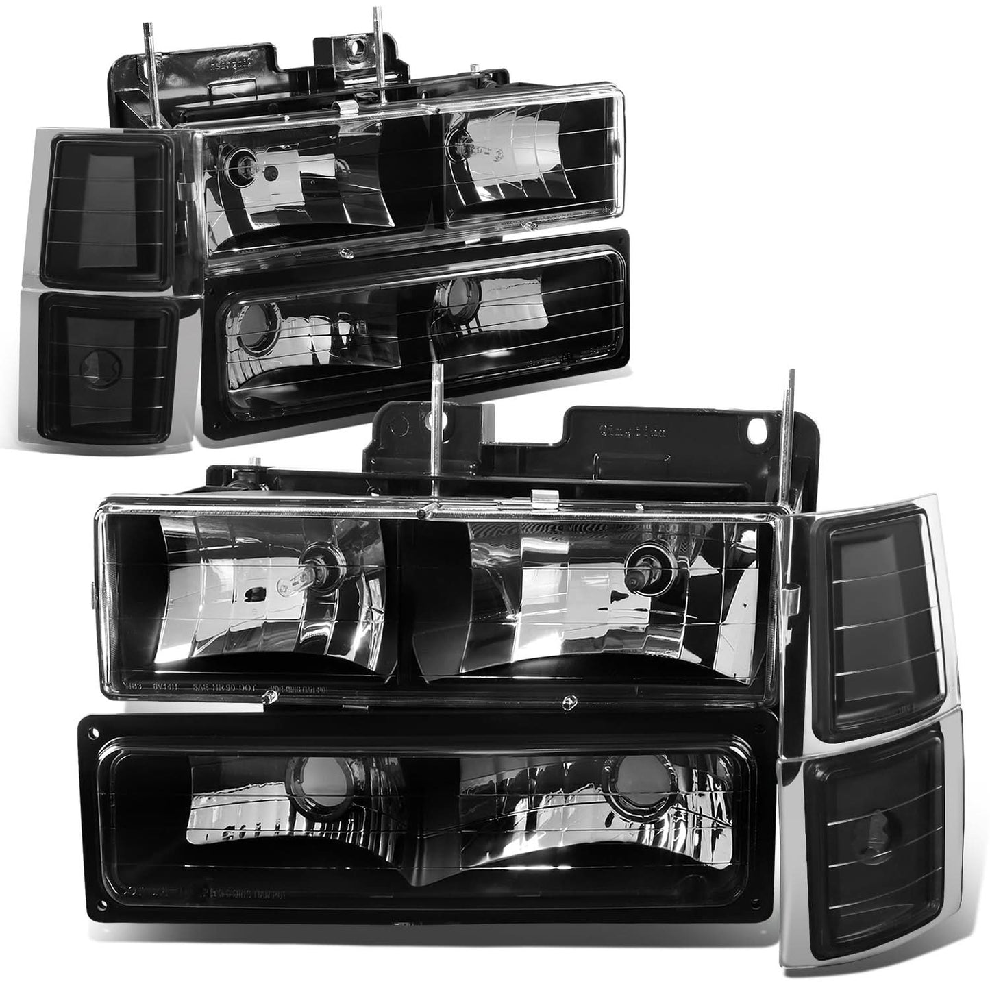 94-98 Chevrolet C10 Black Housing Headlights with Clear Corners 8PC