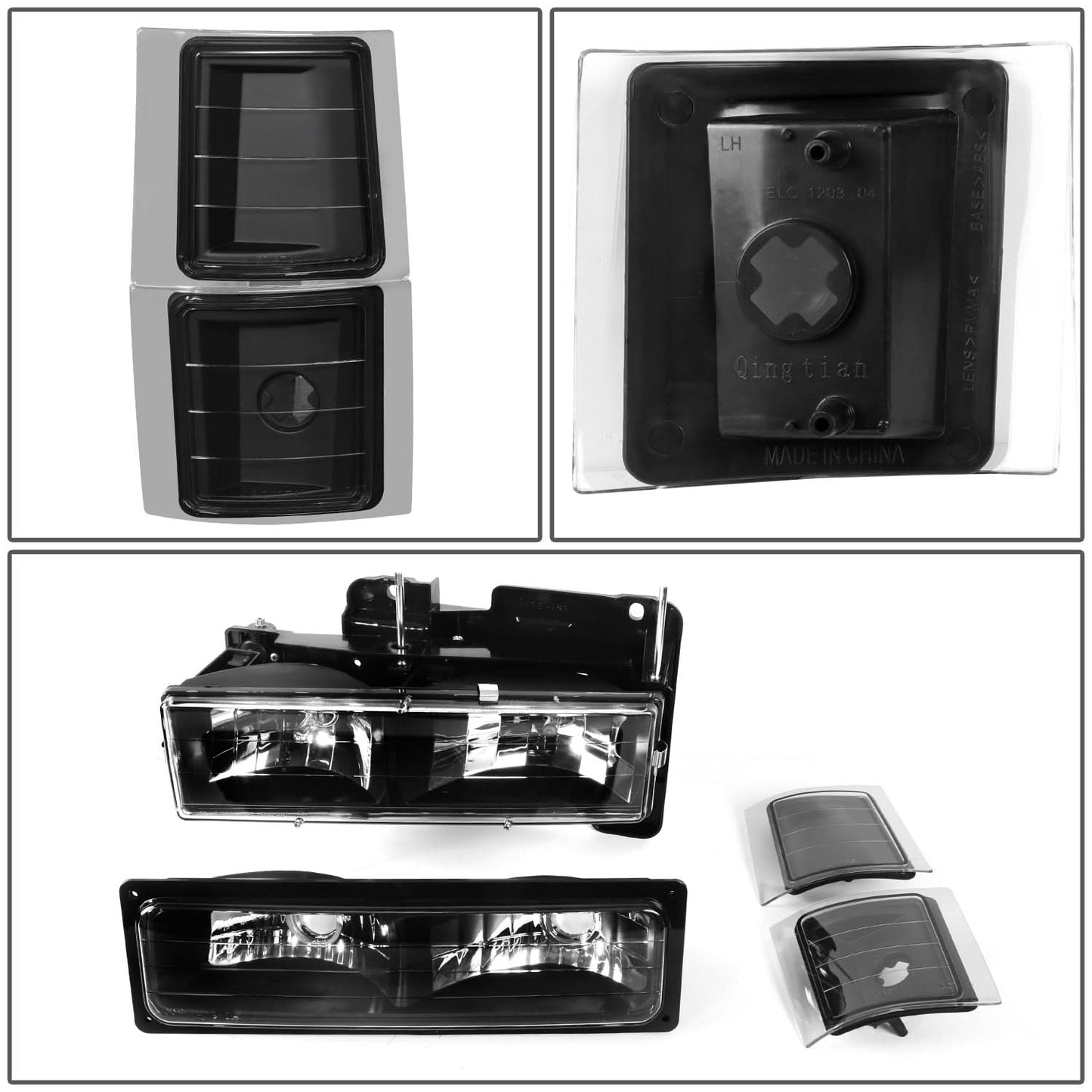 94-98 Chevrolet C10 Black Housing Headlights with Clear Corners 8PC