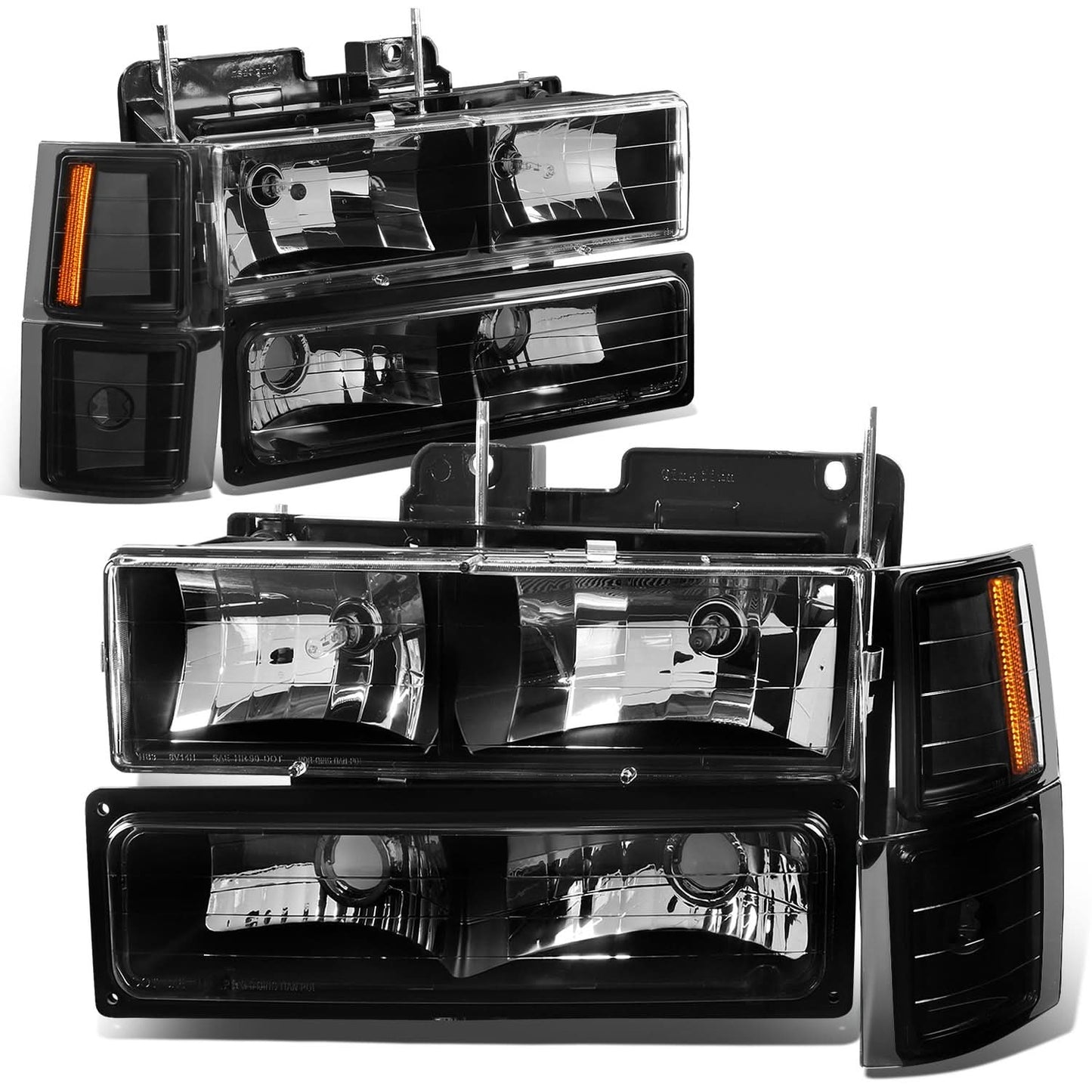 94-98 Chevrolet C10 8PC Black Housing Headlights w/ Amber Corner