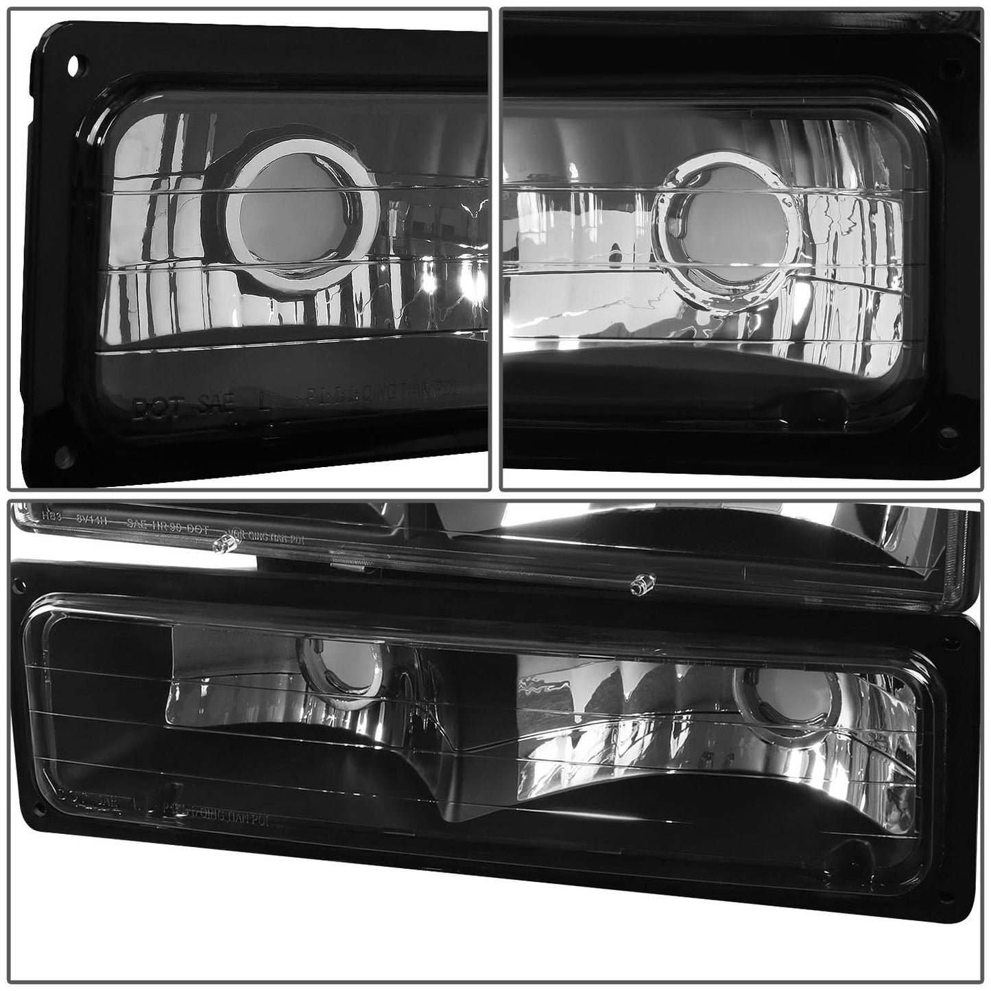 94-98 Chevrolet C10 8PC Black Housing Headlights w/ Amber Corner