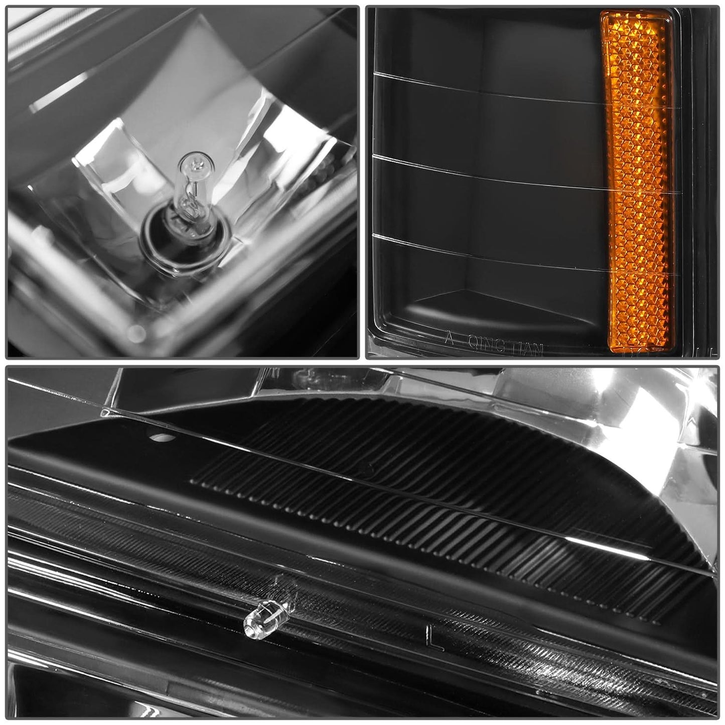 94-98 Chevrolet C10 8PC Black Housing Headlights w/ Amber Corner