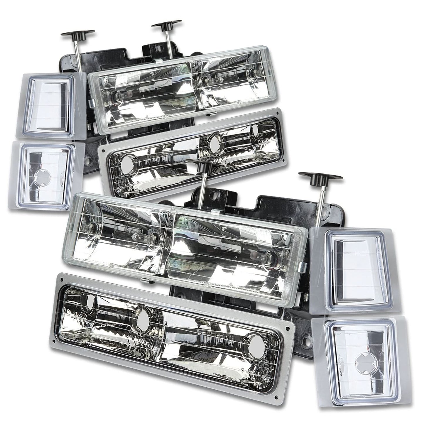 94-98 Chevrolet C10 8PC Chrome Housing Clear Corner Headlights
