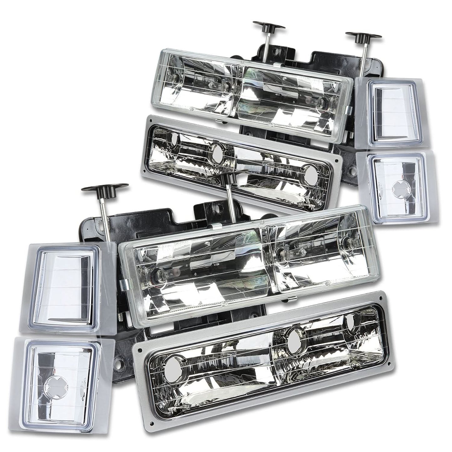 94-98 Chevrolet C10 8PC Chrome Housing Clear Corner Headlights