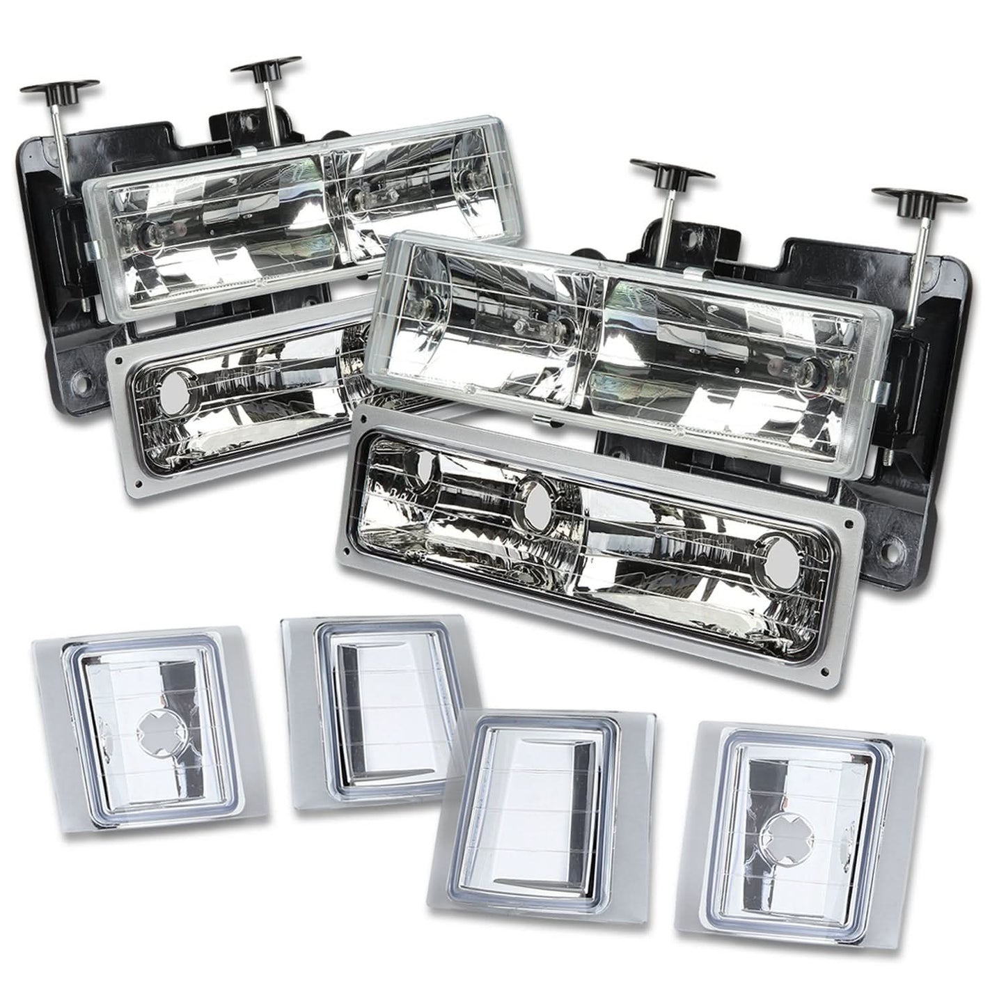 94-98 Chevrolet C10 8PC Chrome Housing Clear Corner Headlights