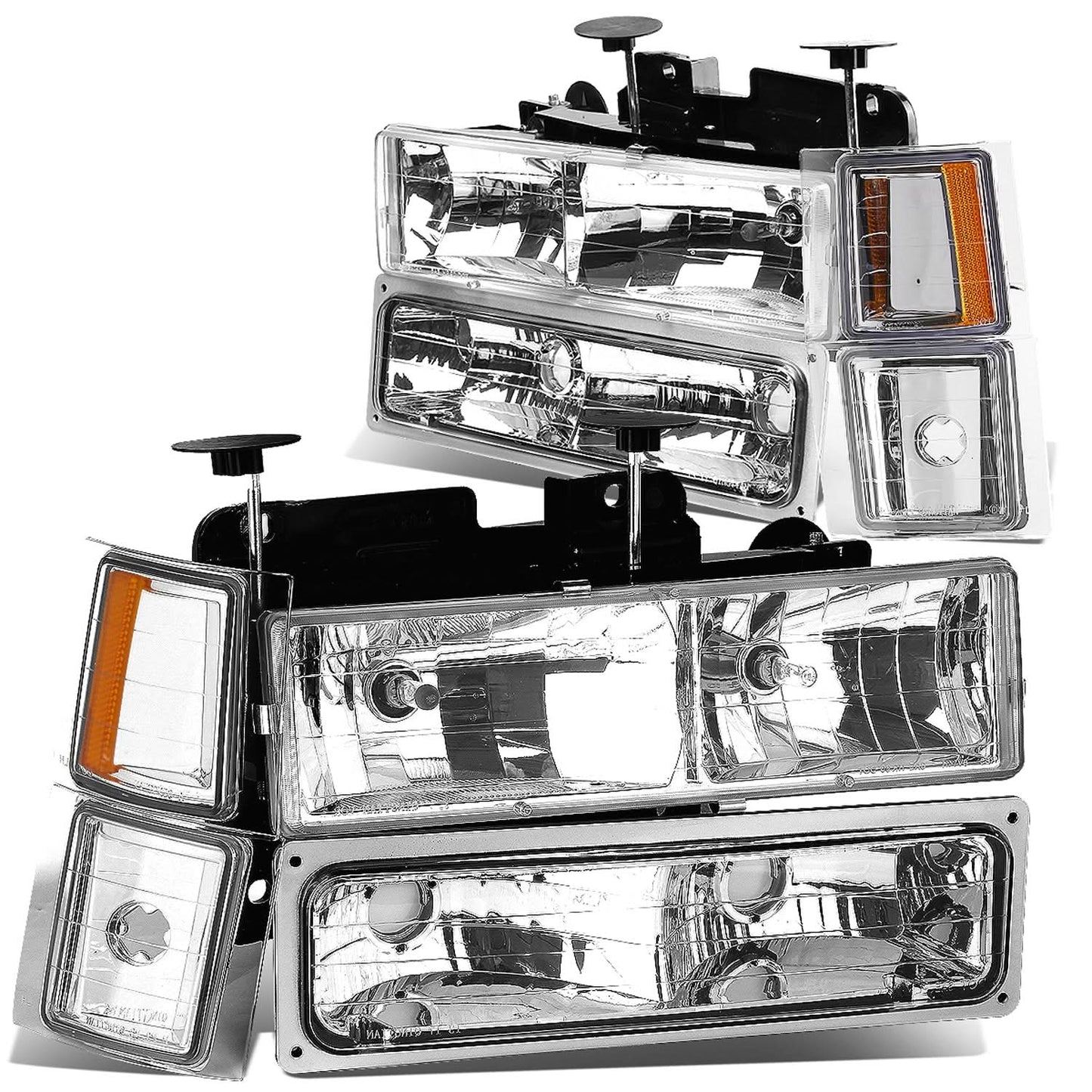 94-98 Chevrolet C10 Chrome Housing Headlights w/ Amber Corner 8PC