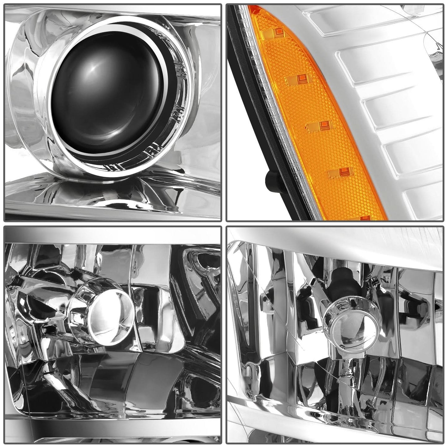 2007-2014 Cadillac Escalade Chrome Headlights with Amber Corner