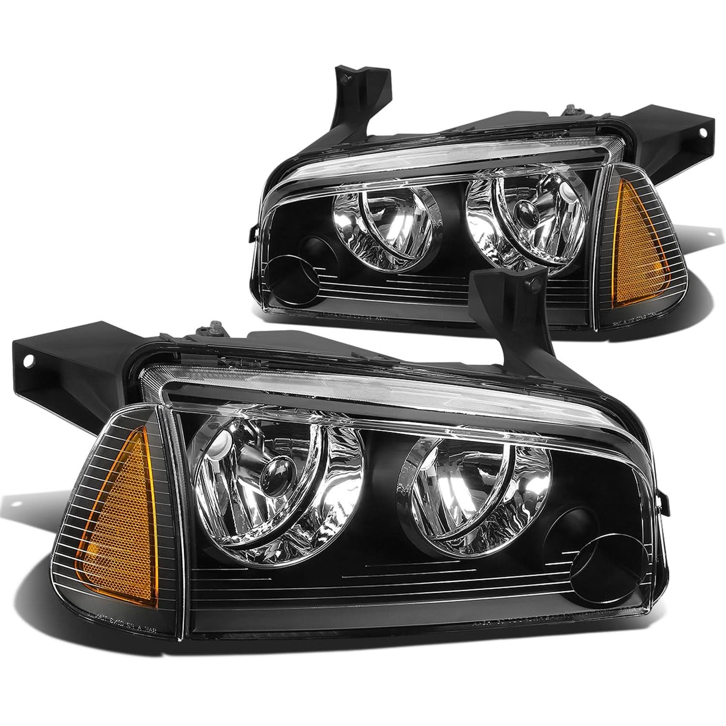 06-10 Dodge Charger 4PC Black Housing Amber Corner Headlights