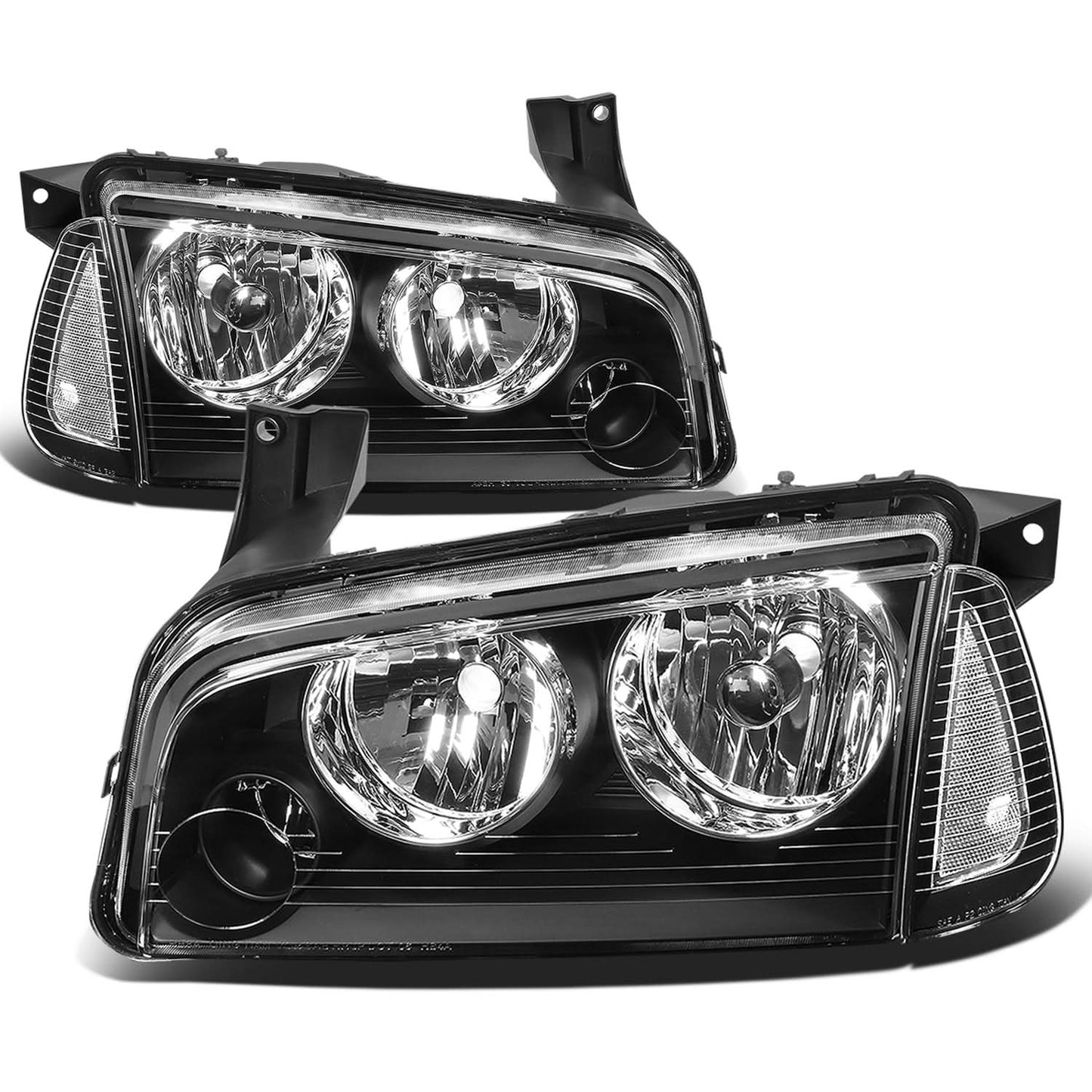 06-10 Dodge Charger Black Housing Clear Corner Headlights 4PC