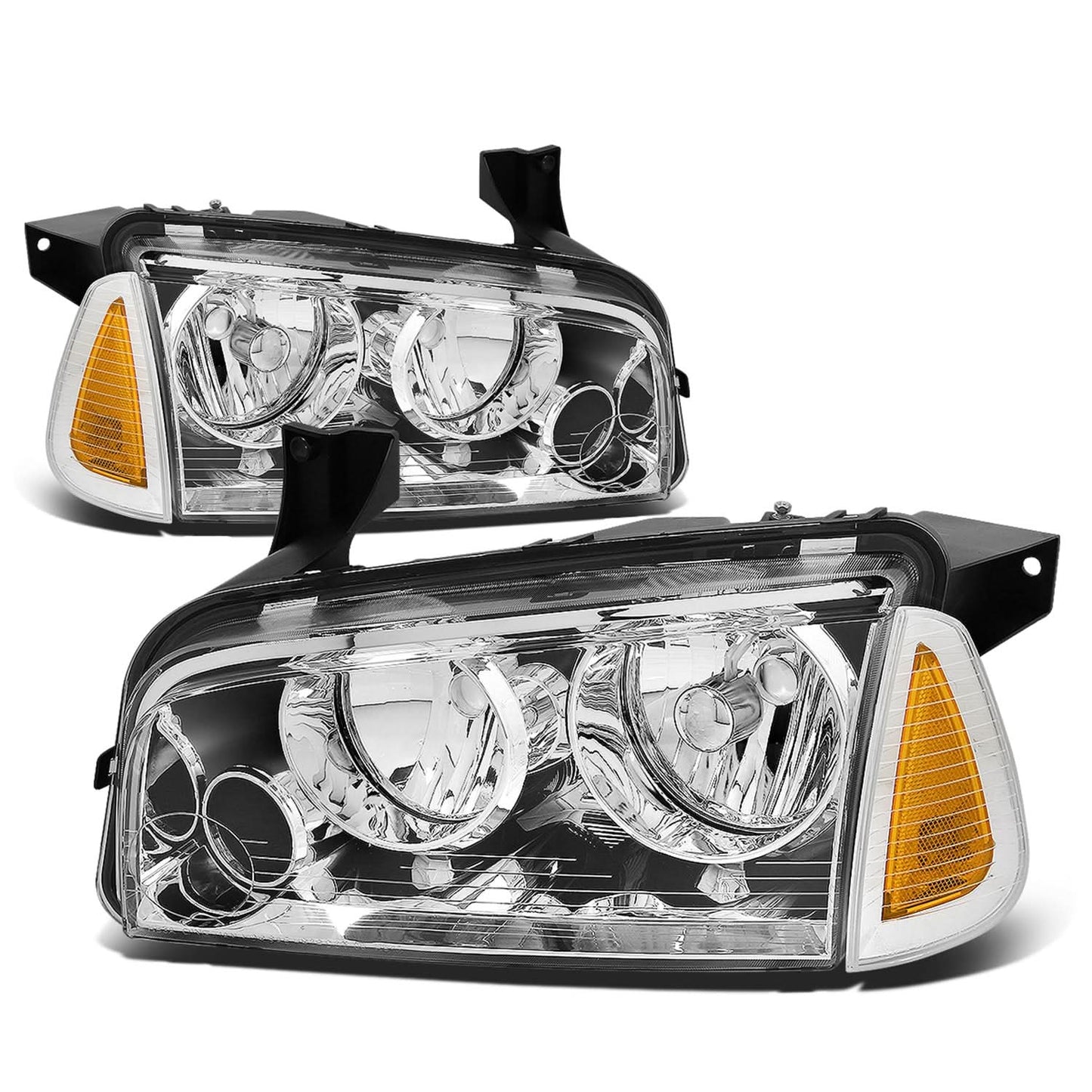 06-10 Dodge Charger Chrome Housing Headlights w/ Amber Corner