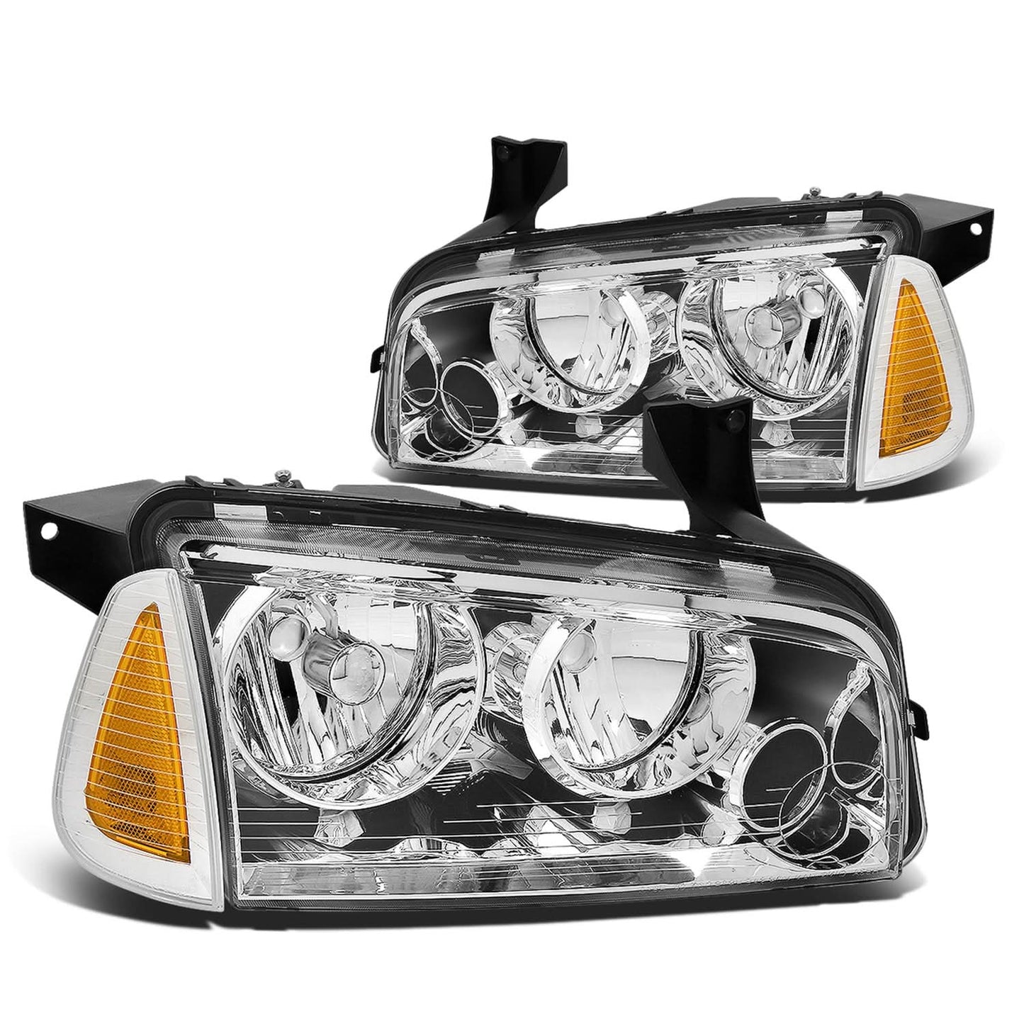 06-10 Dodge Charger Chrome Housing Headlights w/ Amber Corner
