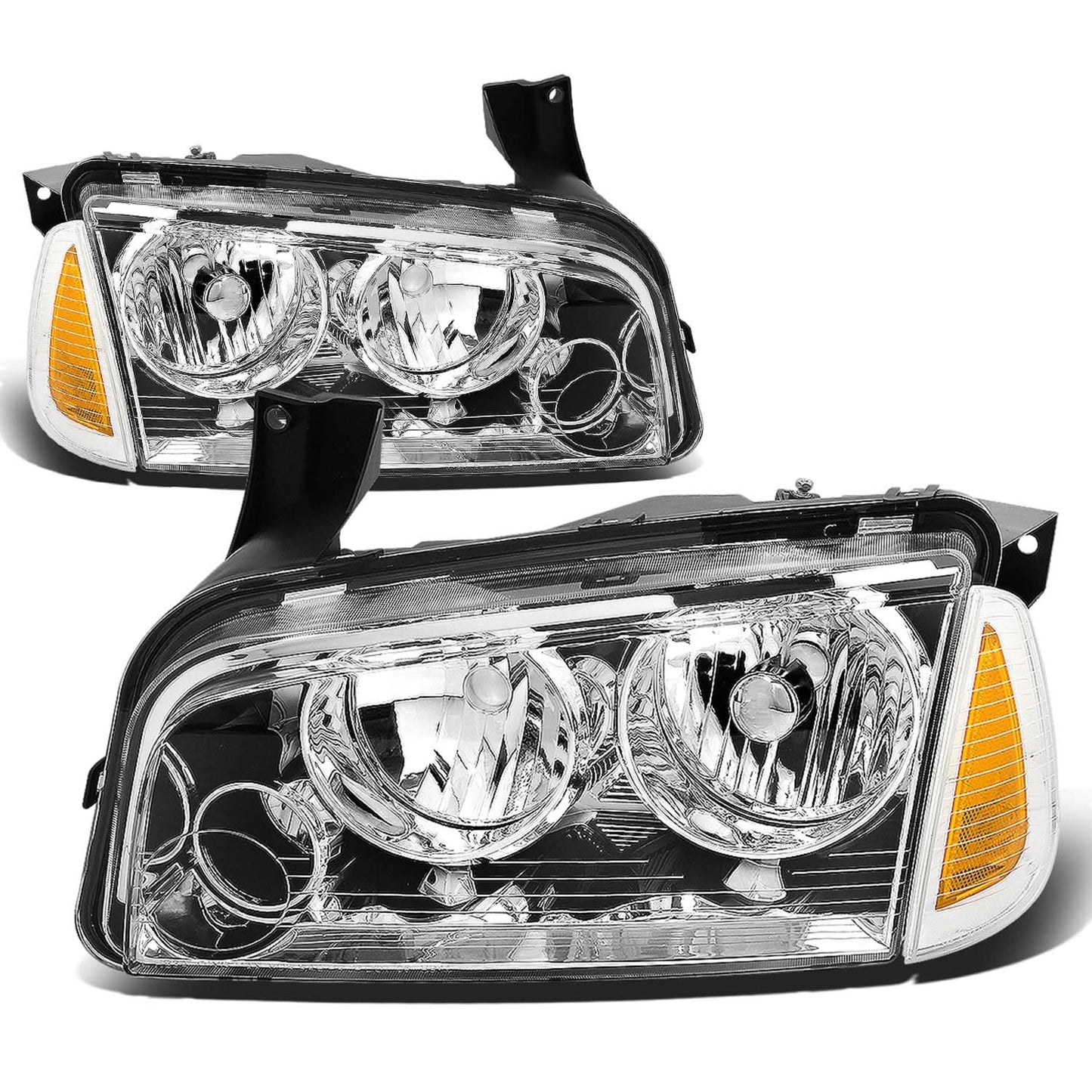 06-10 Dodge Charger Chrome Housing Headlights w/ Amber Corner
