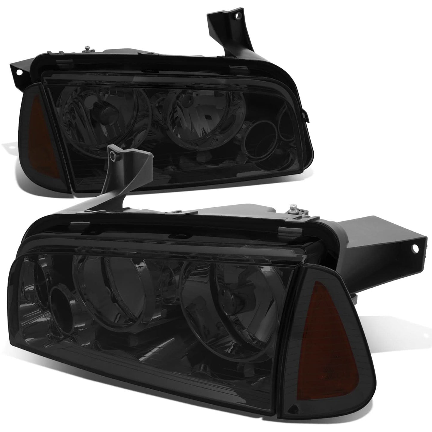 06-10 Dodge Charger 4PC Smoke Housing Headlights w/ Amber Corner