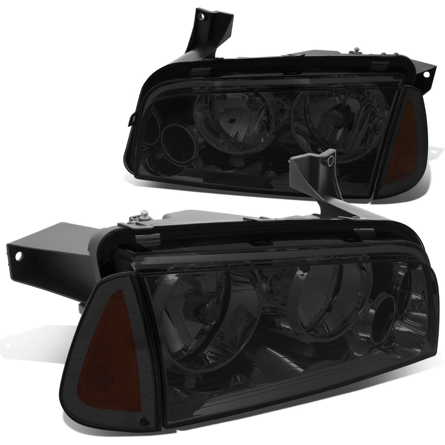 06-10 Dodge Charger 4PC Smoke Housing Headlights w/ Amber Corner