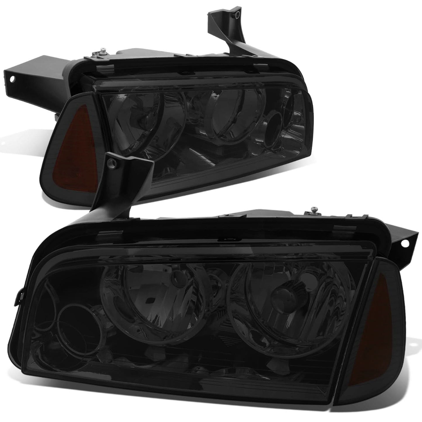 06-10 Dodge Charger 4PC Smoke Housing Headlights w/ Amber Corner
