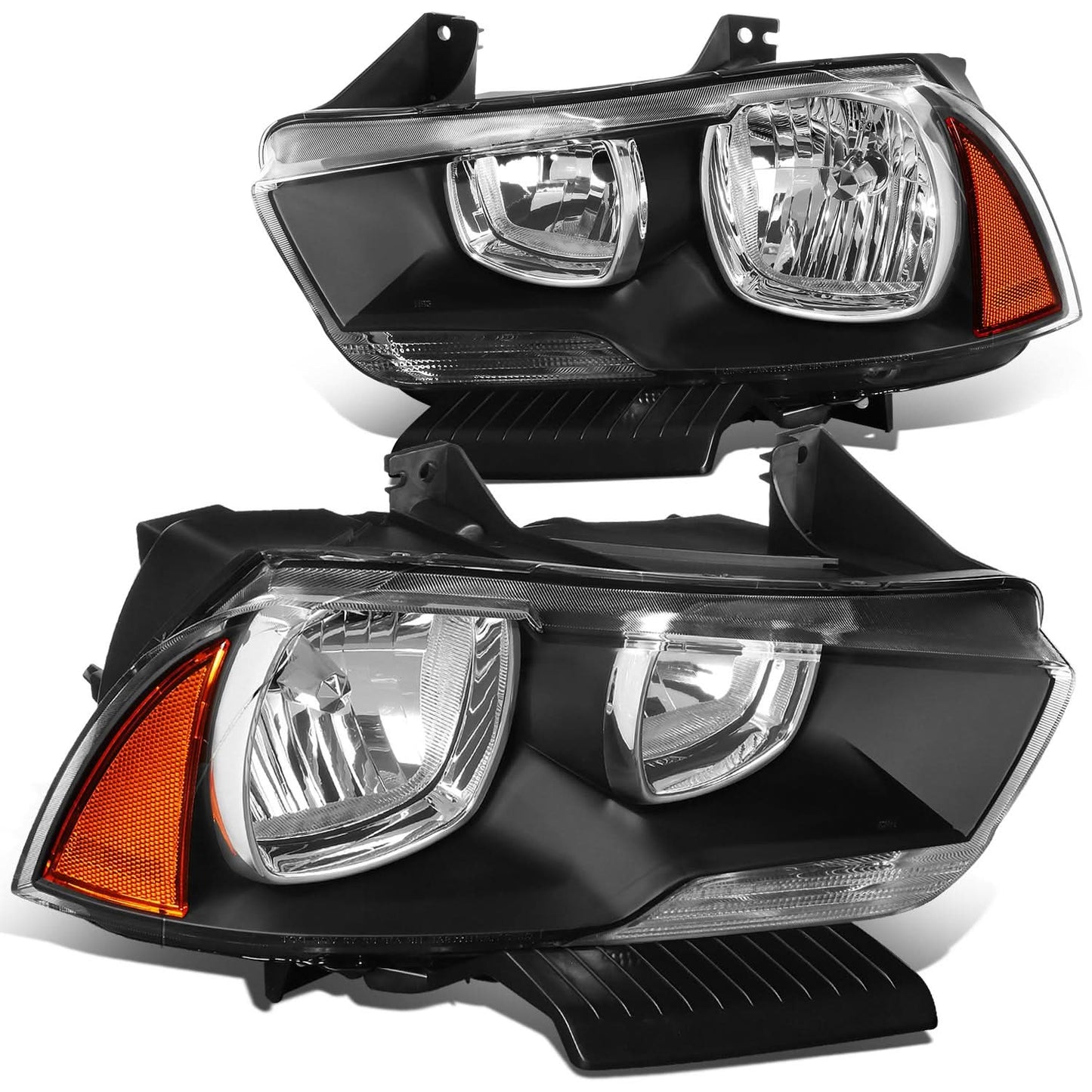 2011-2014 Dodge Charger Black Housing Headlights with Amber Corner