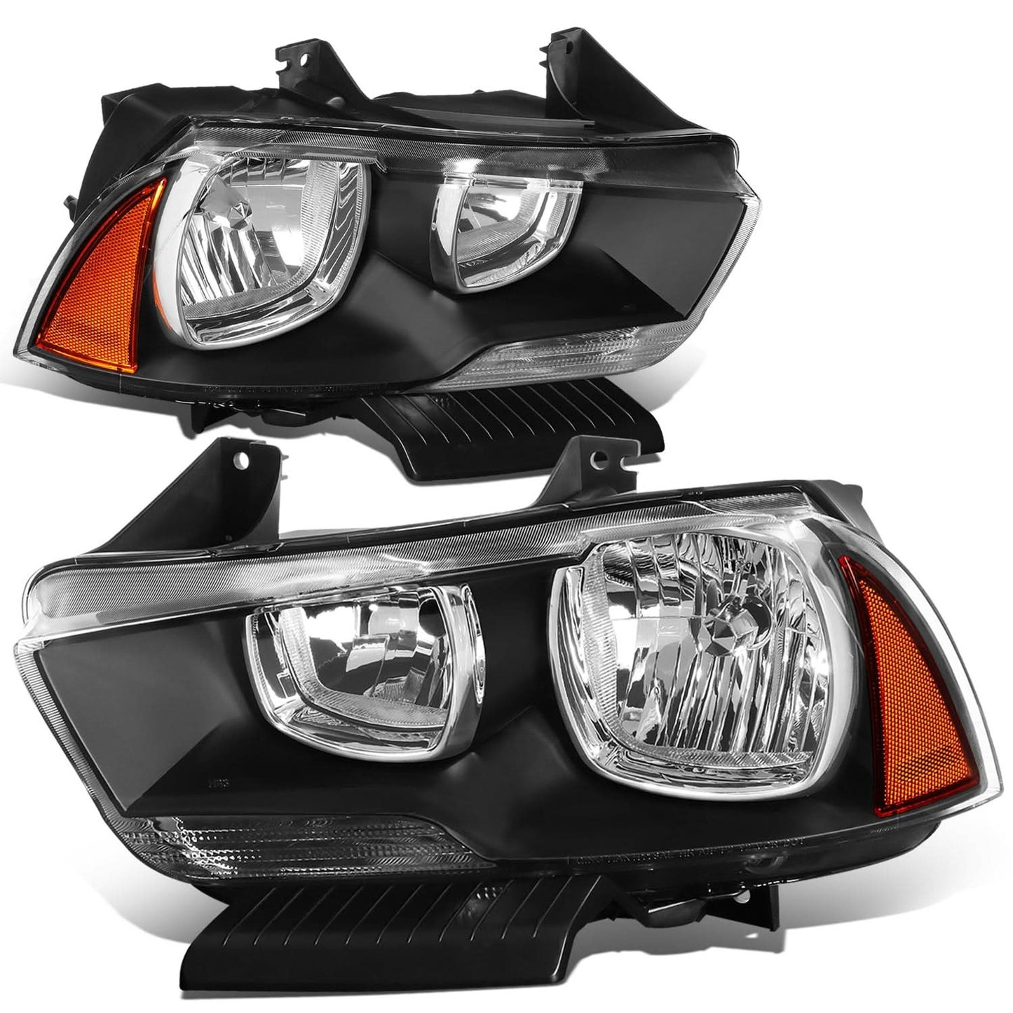 2011-2014 Dodge Charger Black Housing Headlights with Amber Corner
