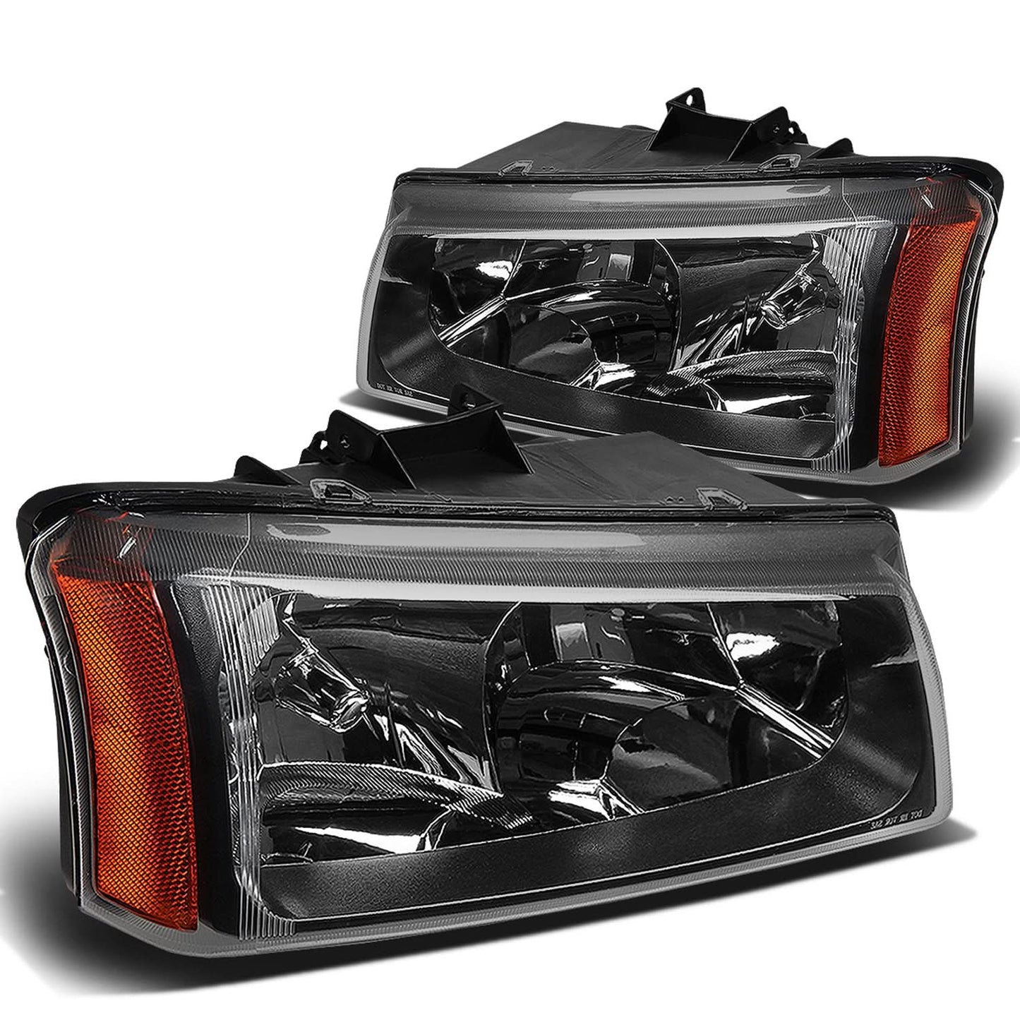 2003-2006 Chevrolet Silverado Avalanche Black Amber Headlights 2PC