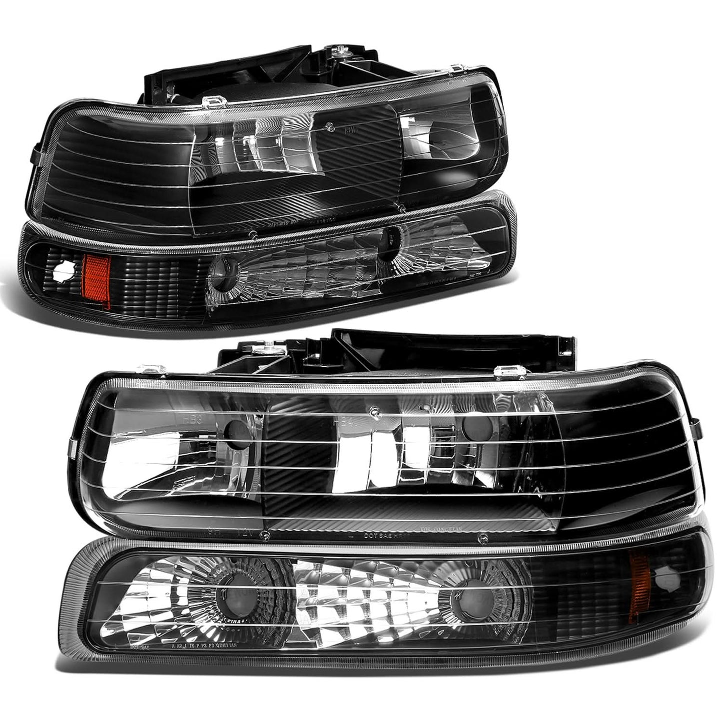 99-06 Chevrolet Silverado Suburban Tahoe Black Amber Headlights 4PC