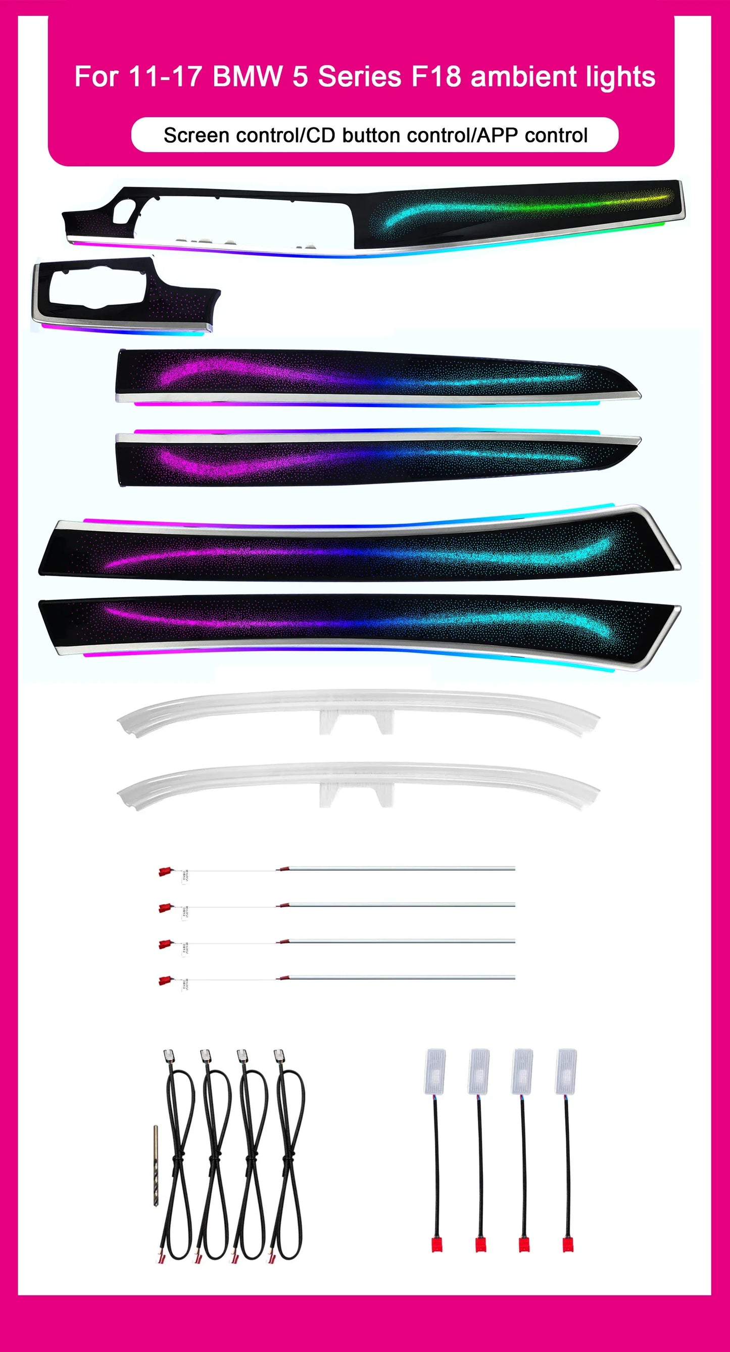 BMW 5 Series F10 / F11 / F18 Interior 64-Color Symphony LED Ambient Light Kit 2011 - 2017
