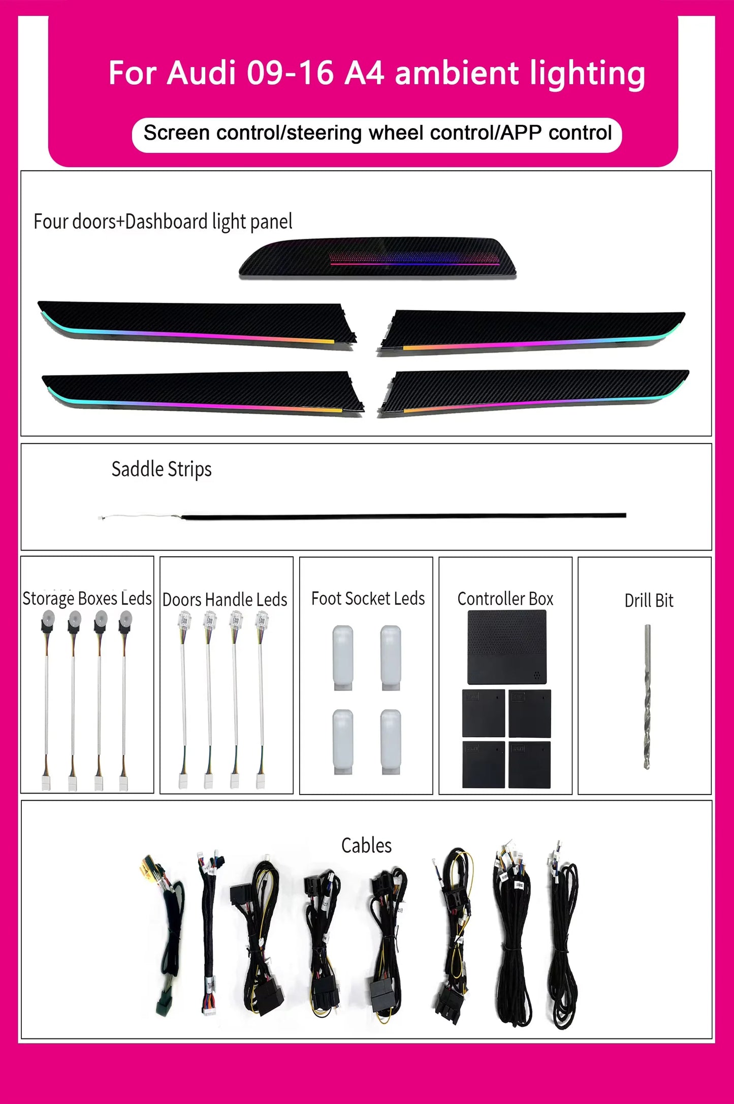 Audi A4 B8 Interior 64-Color Symphony LED Ambient Light Kit 2009 - 2016