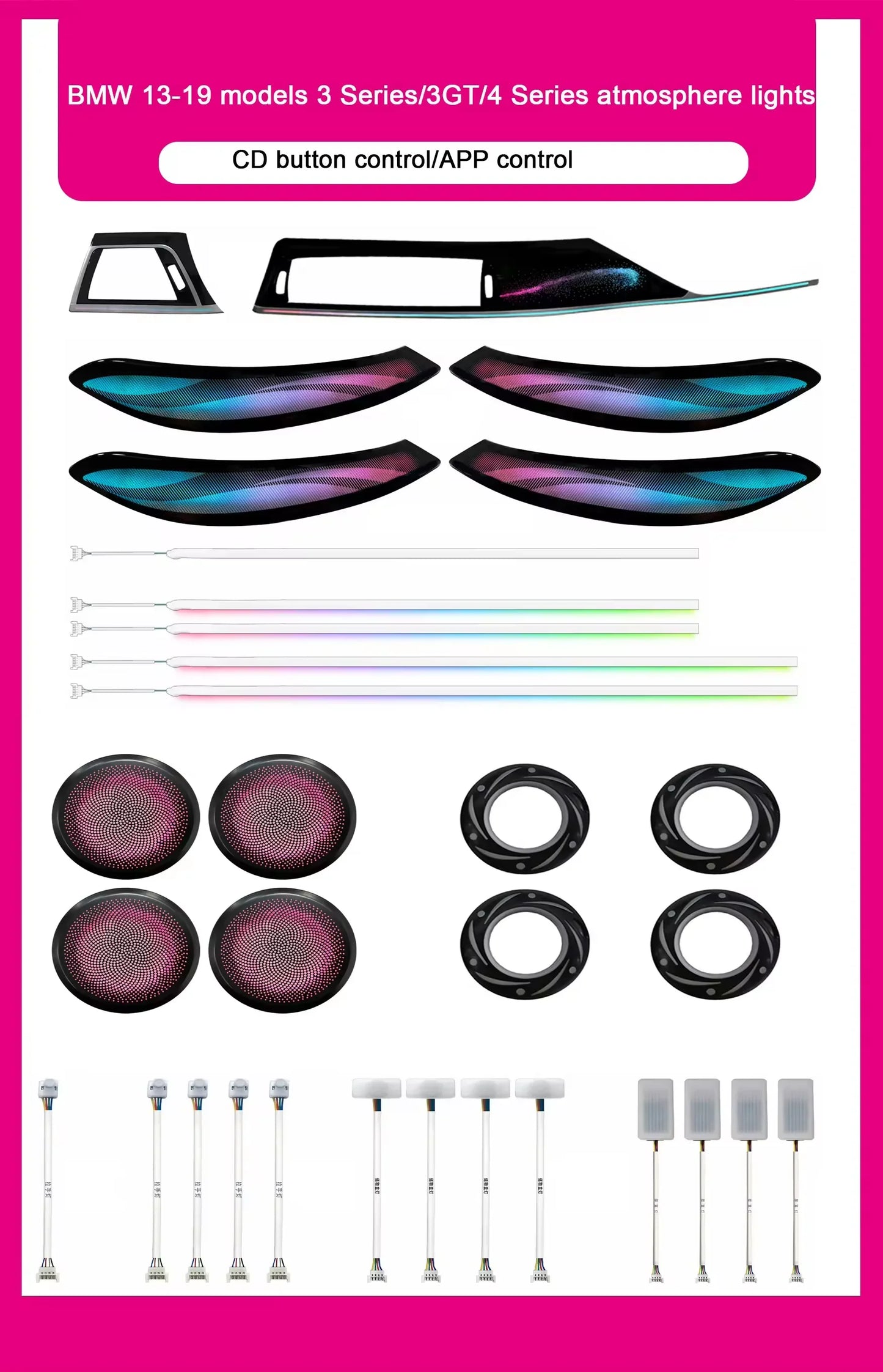 BMW 3 Series F30 / F31 / F34 / F35 / 3GT & 4 Series F36 Gran Coupe Interior 64-Color LED Ambient Light Kit 2013 - 2019