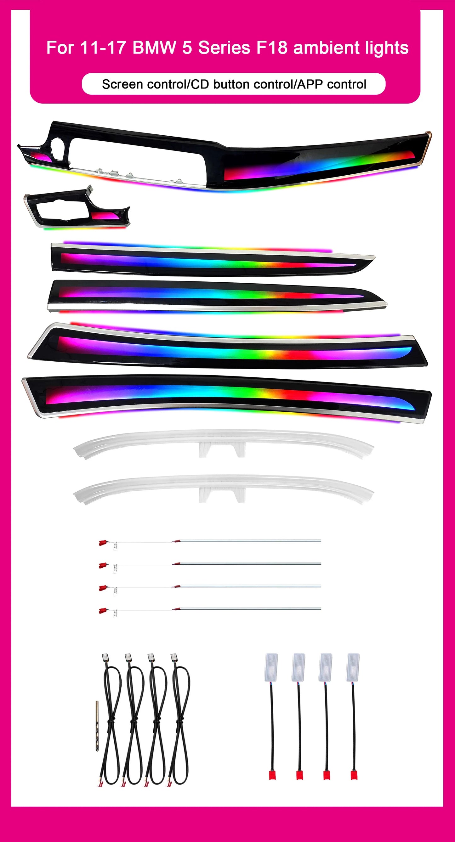 BMW 5 Series F10 / F11 / F18 Interior 64-Color Symphony LED Ambient Light Kit 2011 - 2017